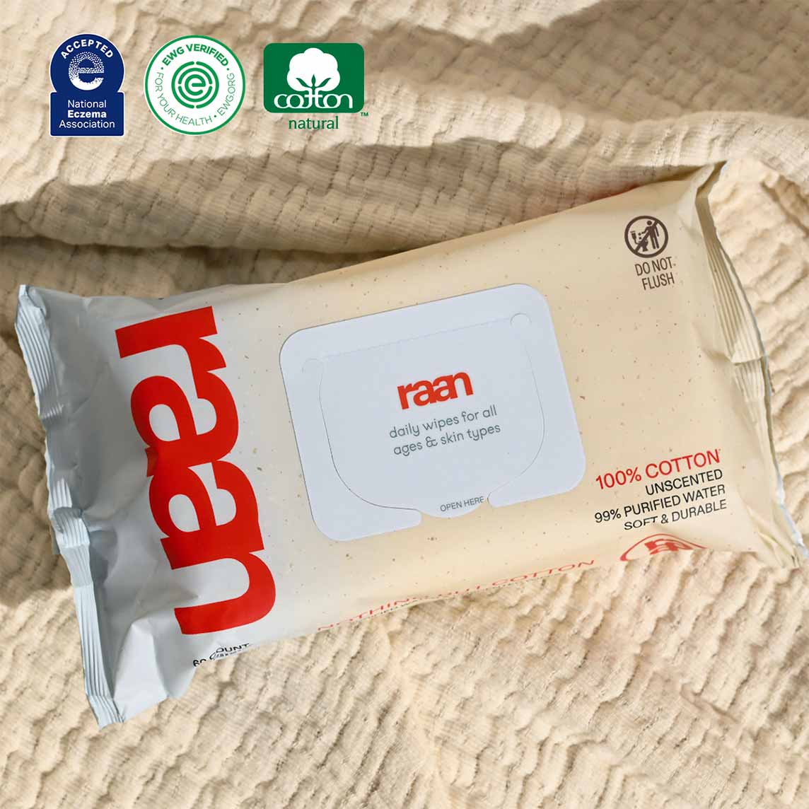 100% COTTON WATER WIPES, UNBLEACHED