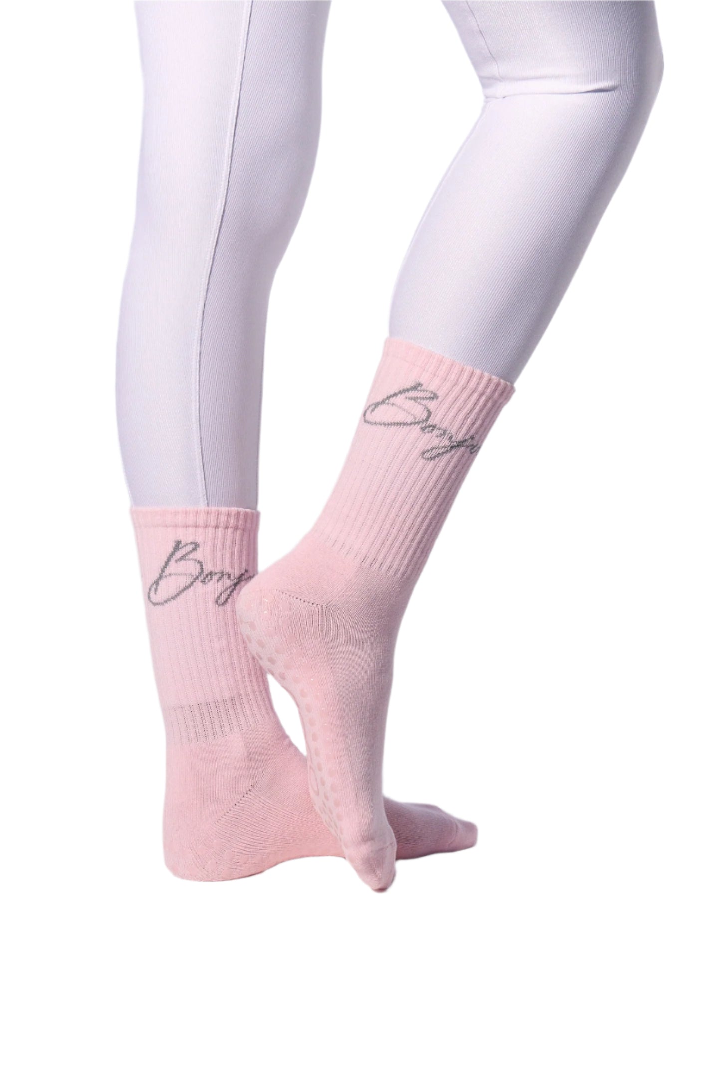 COCO Bonjour Grip Socks | Pink & Grey