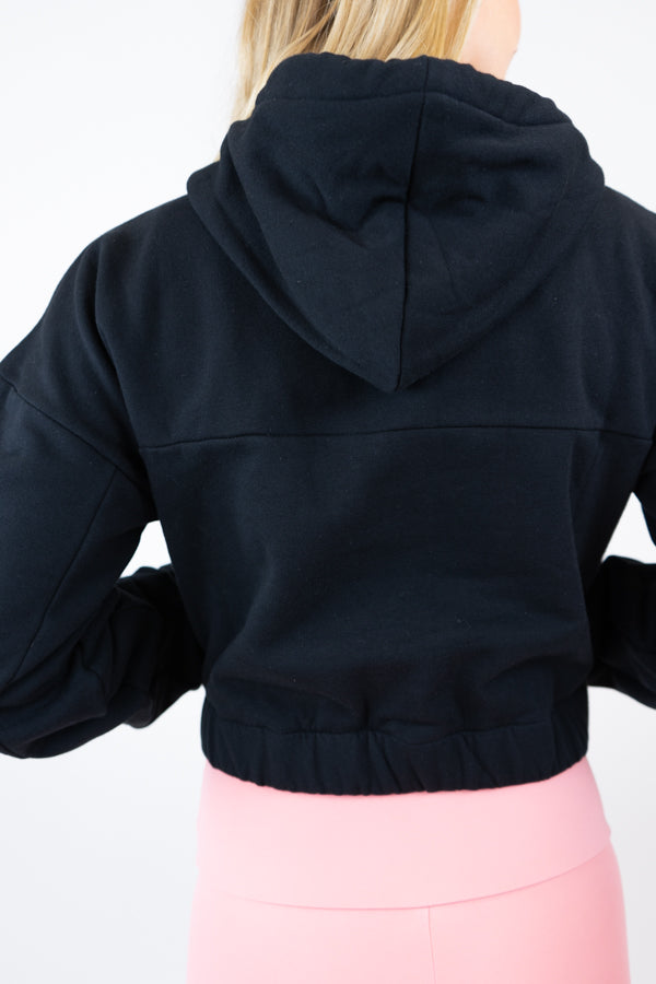 COCO 1/4 Zip Crop Hoodie - Black