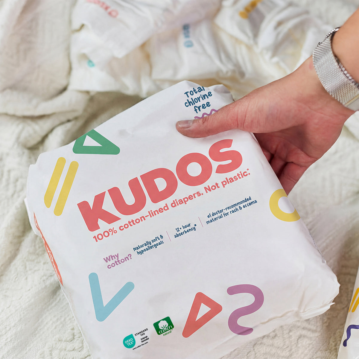 Diaper Box & Wipes Bundle | 100% Cotton Liner, TCF Diapers Size 1-6 | Kudos