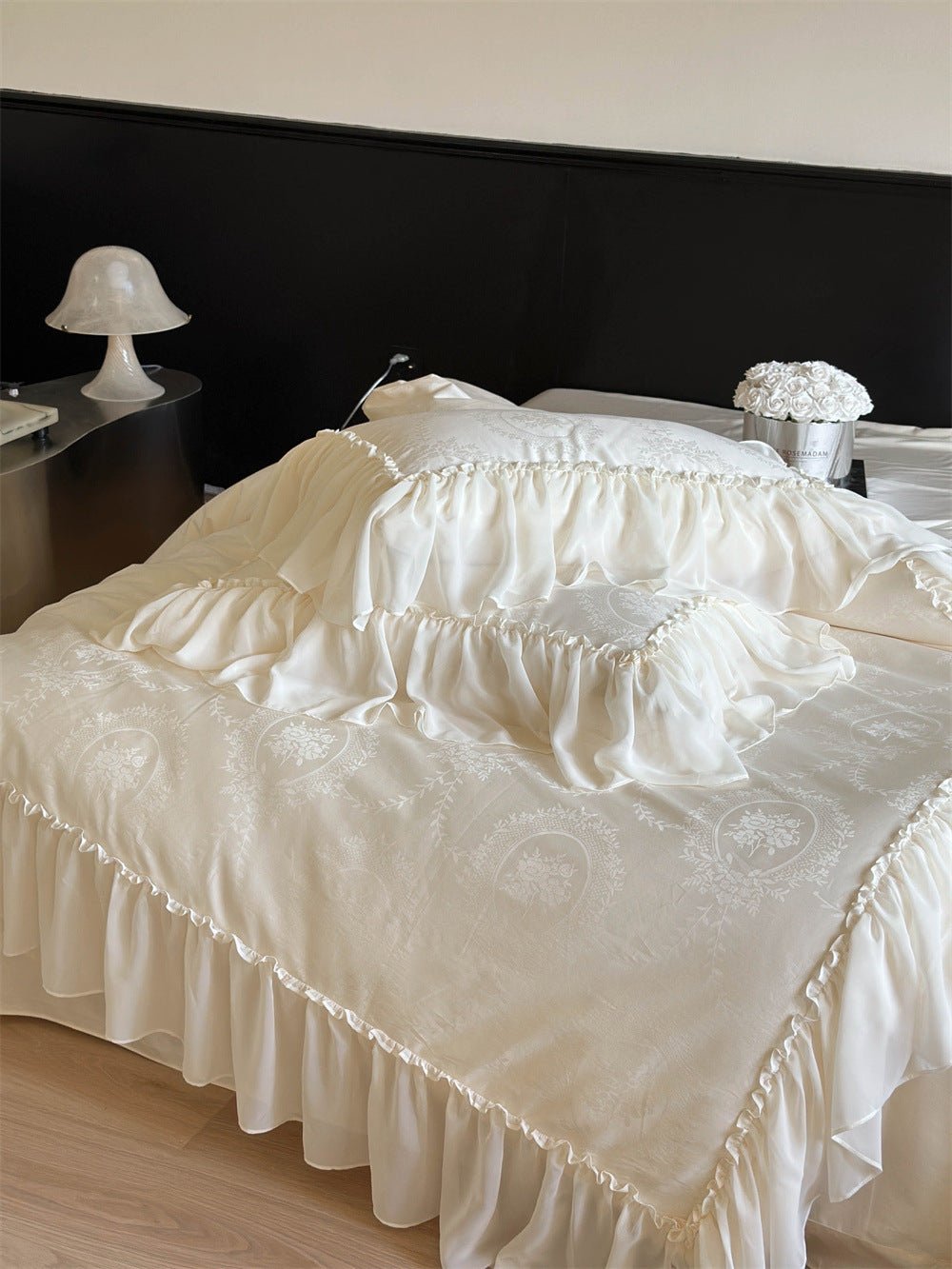 Airy Silky Floral Lace Bedding Set