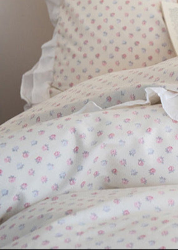 Annie Lace Ruffle Floral Bedding Set / Cream Blue