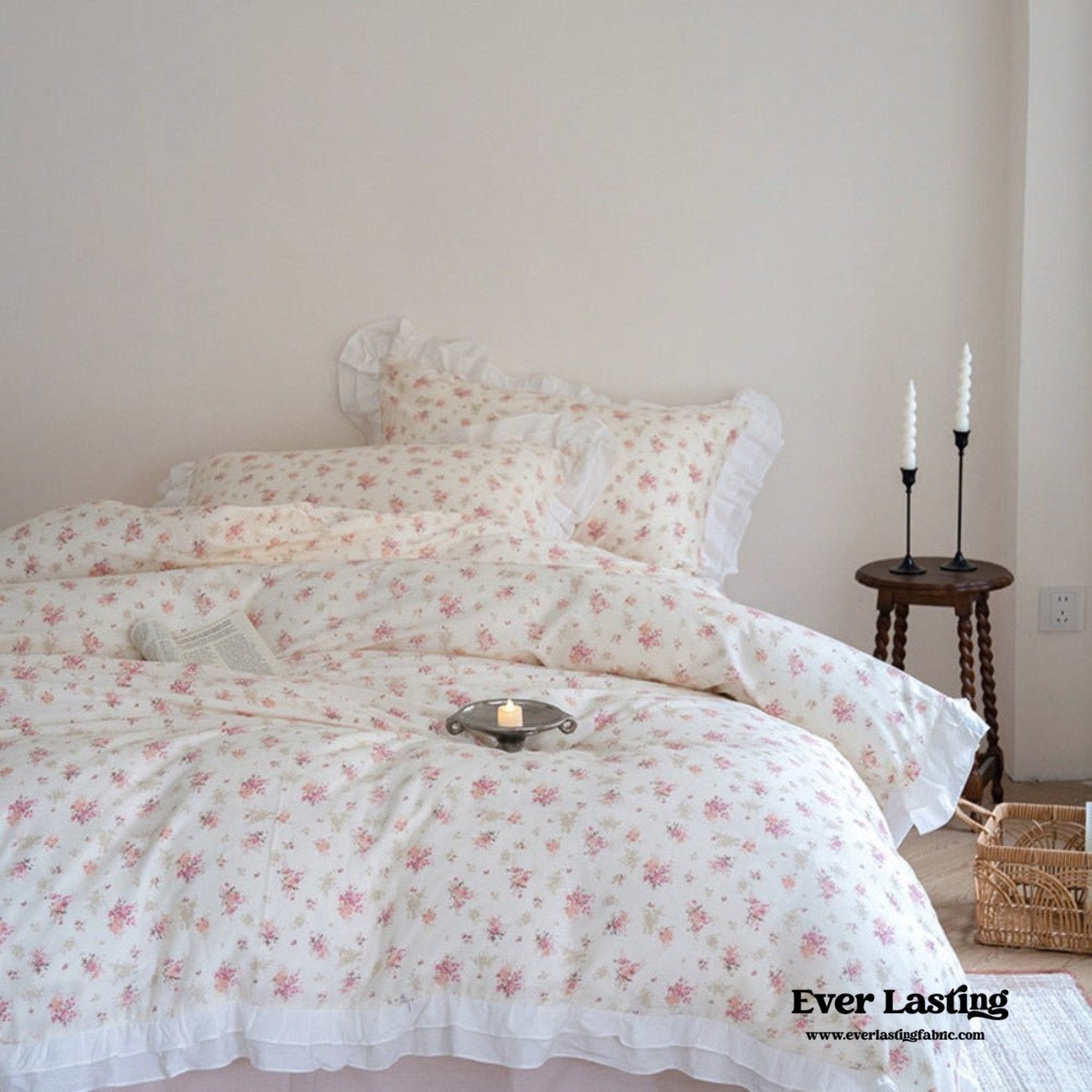 Annie Lace Ruffle Floral Bedding Set / Pink