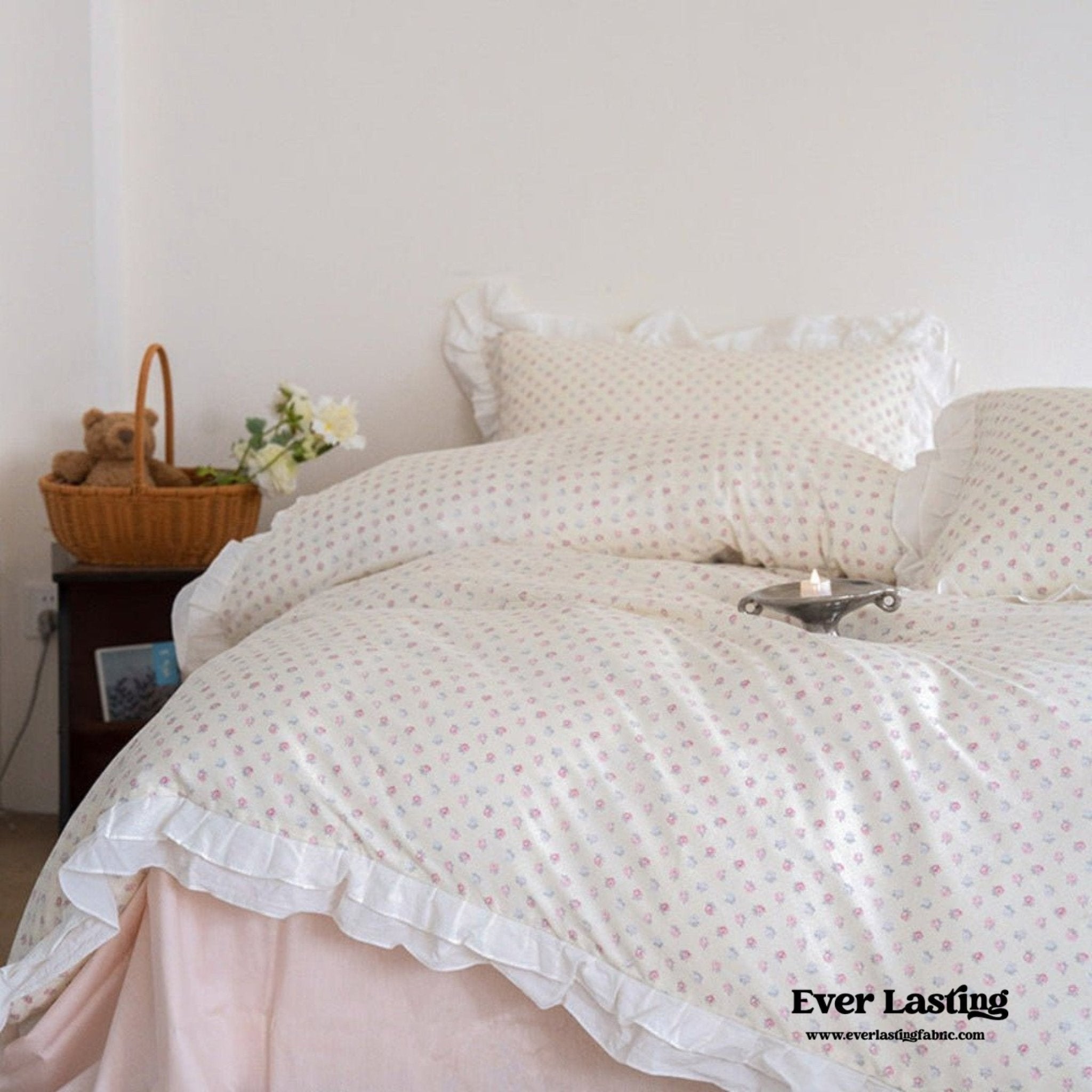 Annie Lace Ruffle Floral Bedding Set / Pink