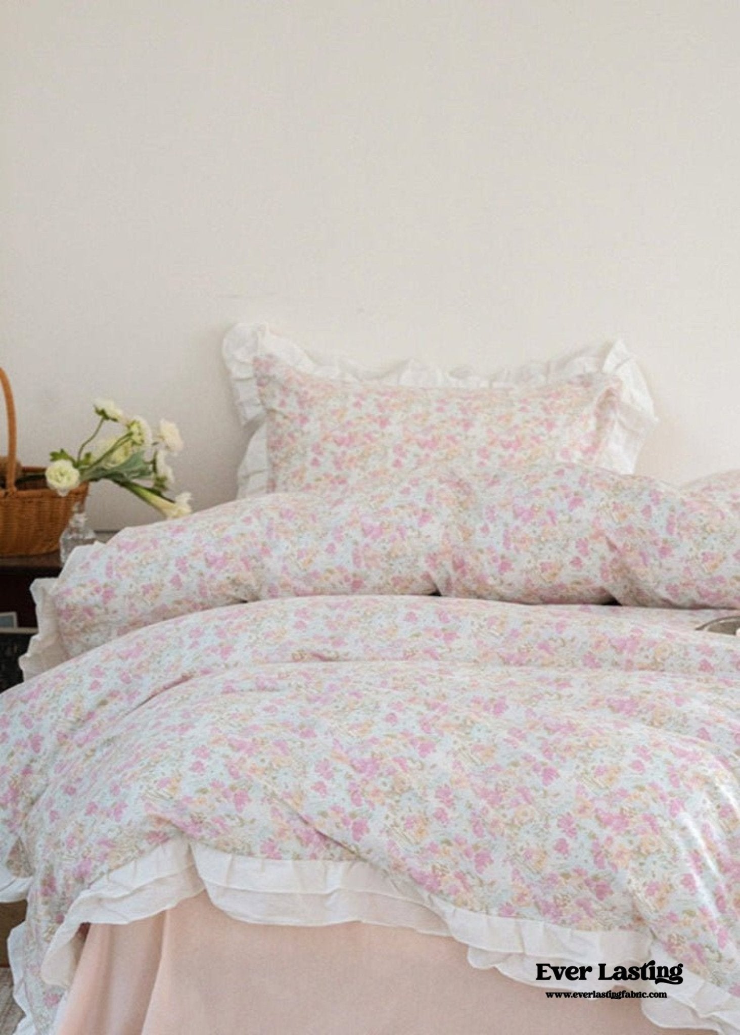 Annie Lace Ruffle Floral Bedding Set / Pink