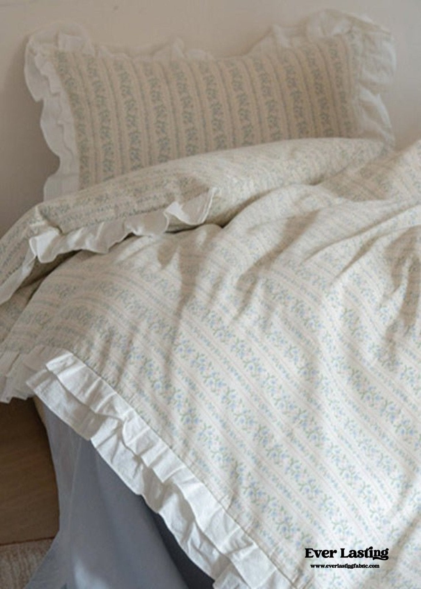 Annie Lace Ruffle Floral Bedding Set / Pink Beige