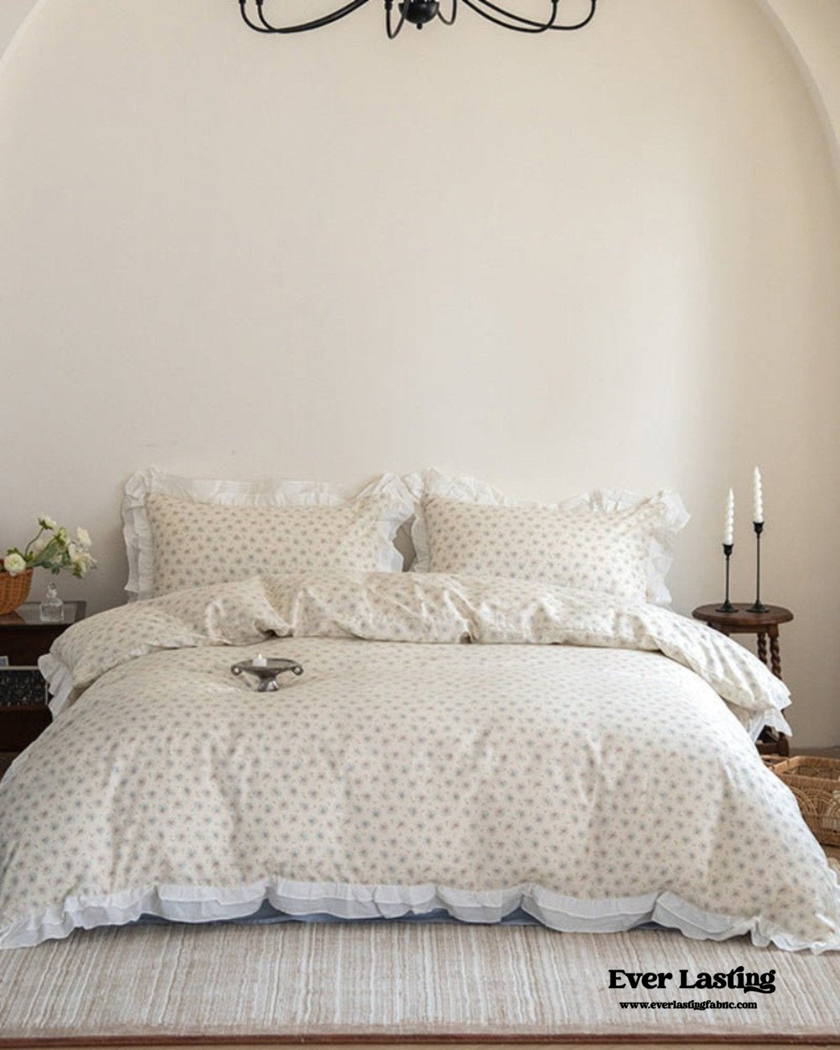 Annie Lace Ruffle Floral Bedding Set / Pink Beige