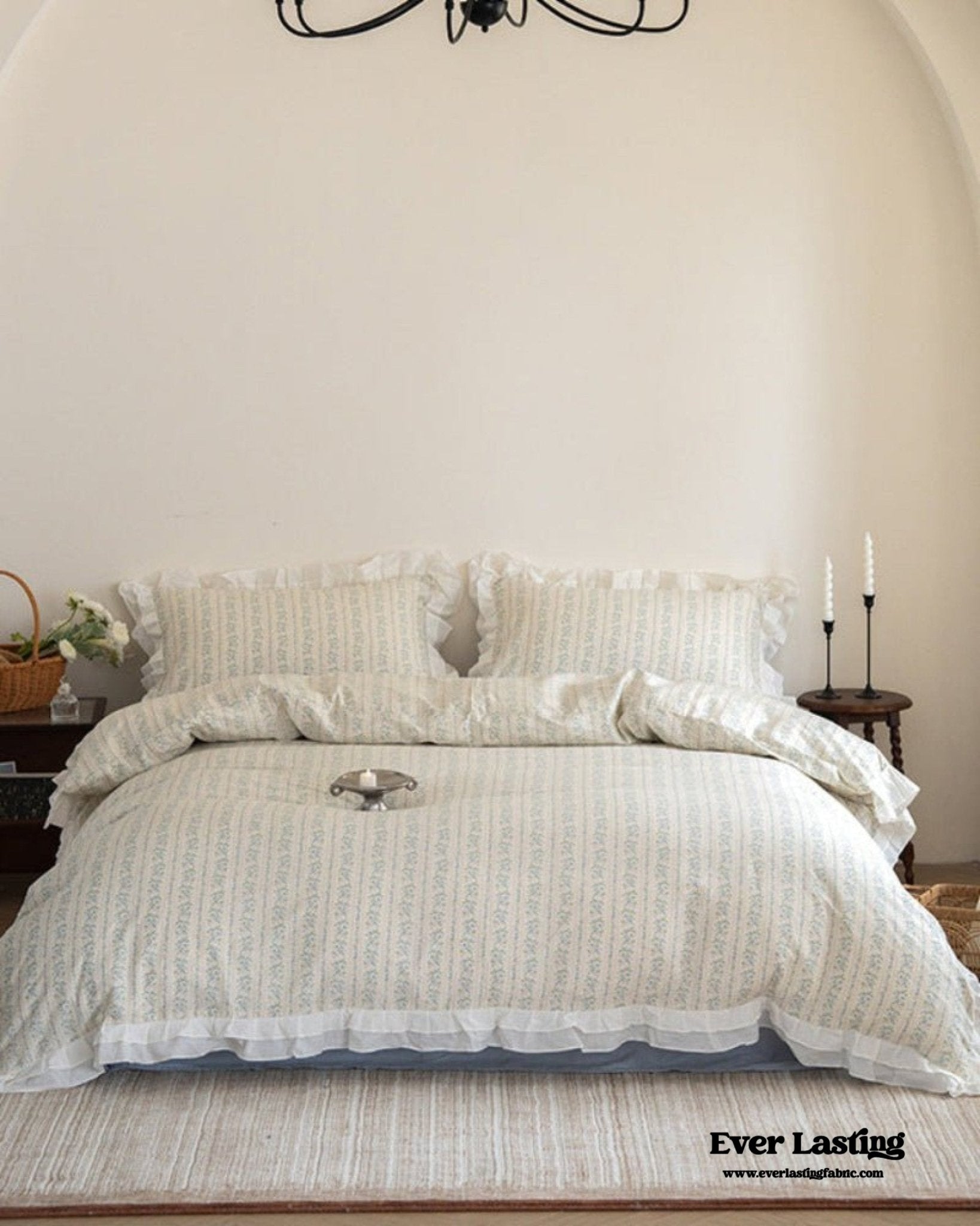 Annie Lace Ruffle Floral Bedding Set / Pink Beige