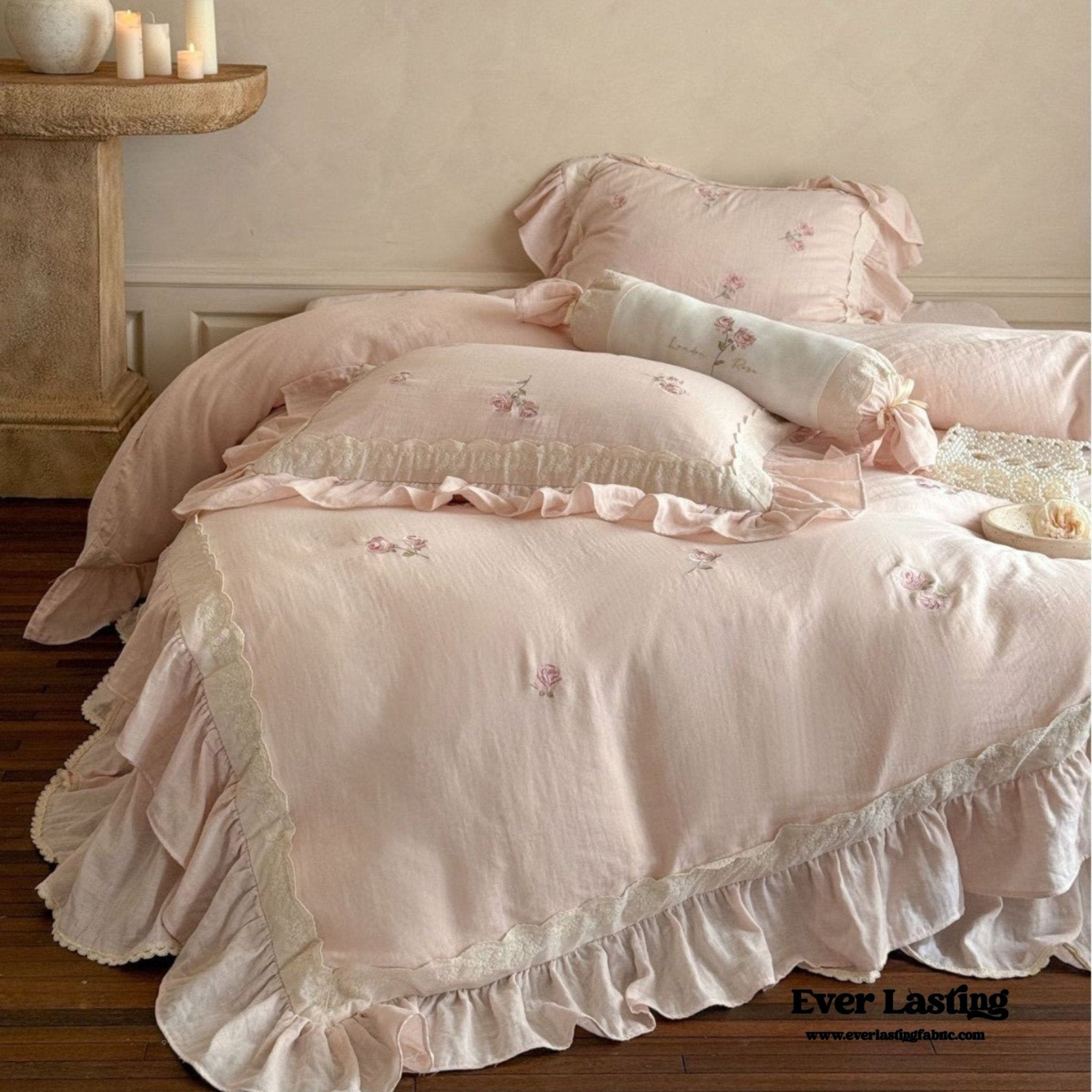Beatrice Rose Lace Ruffle Bedding Set / Blue