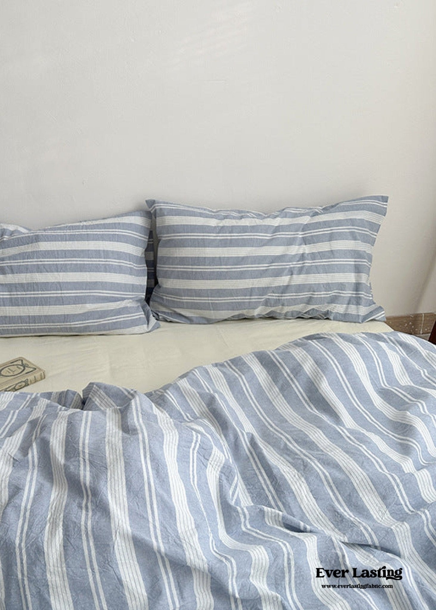 Blue Striped Washed Cotton Bedding Set