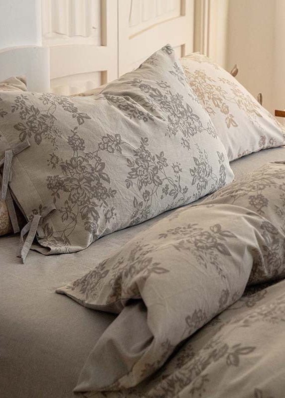 Bonnie Ribbon Bow Tie Floral Bedding Set / Light Gray