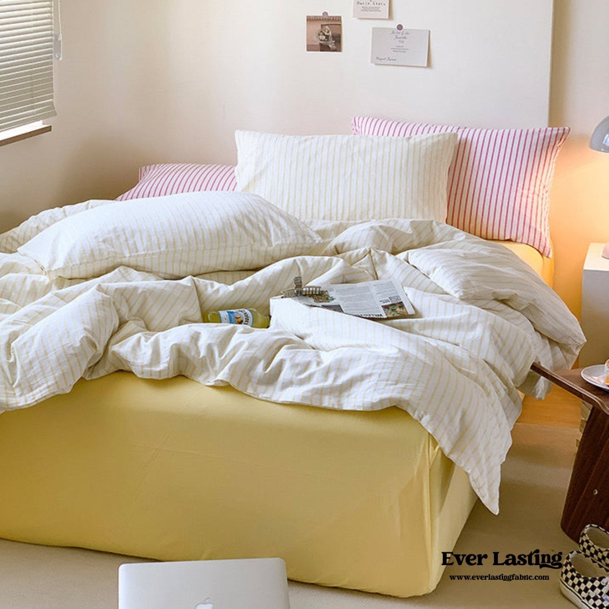 Candy Stripe Washed Cotton Bedding Set / Yellow