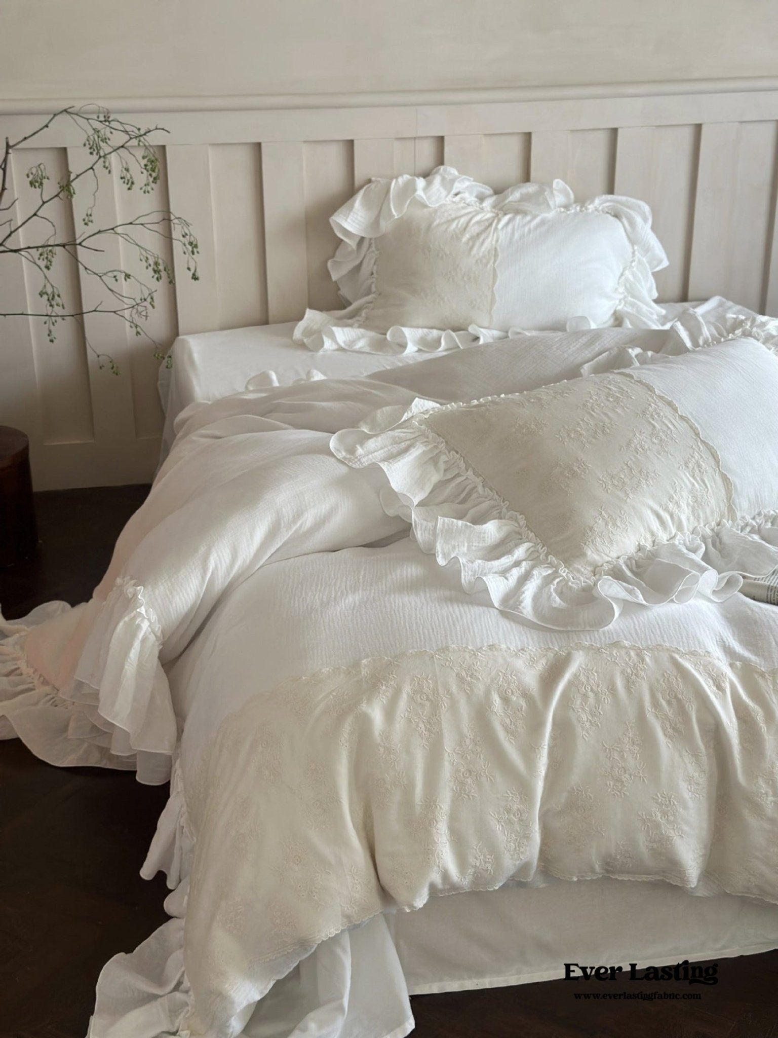 Celeste Soft Lace Embroidered Ruffle Bedding Set / Coffee Brown