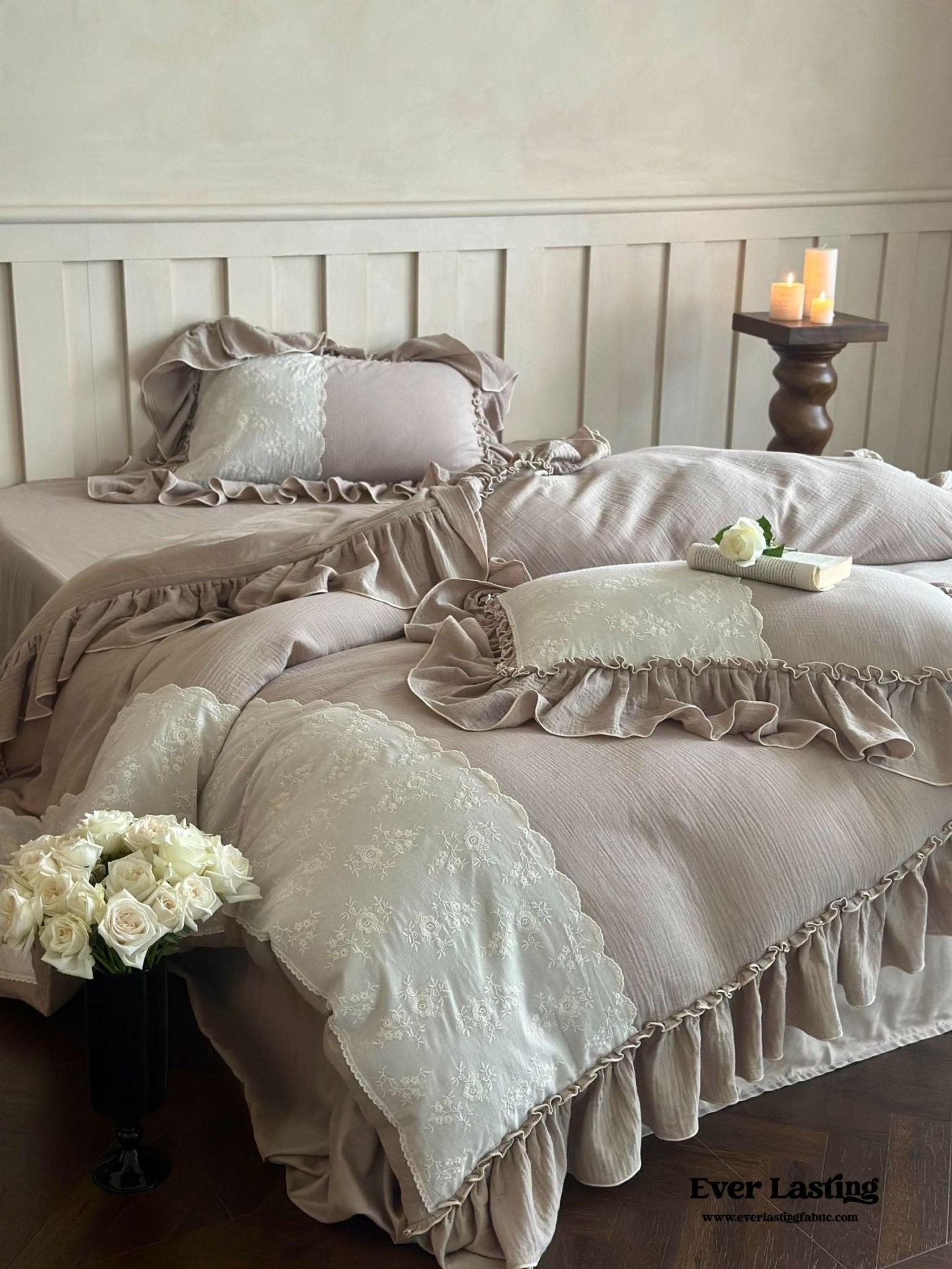 Celeste Soft Lace Embroidered Ruffle Bedding Set / Pink