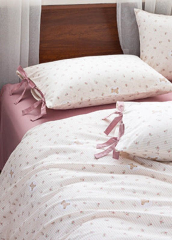 Celia Cottage Ribbon Bow Tie Floral Bedding Set / Purple
