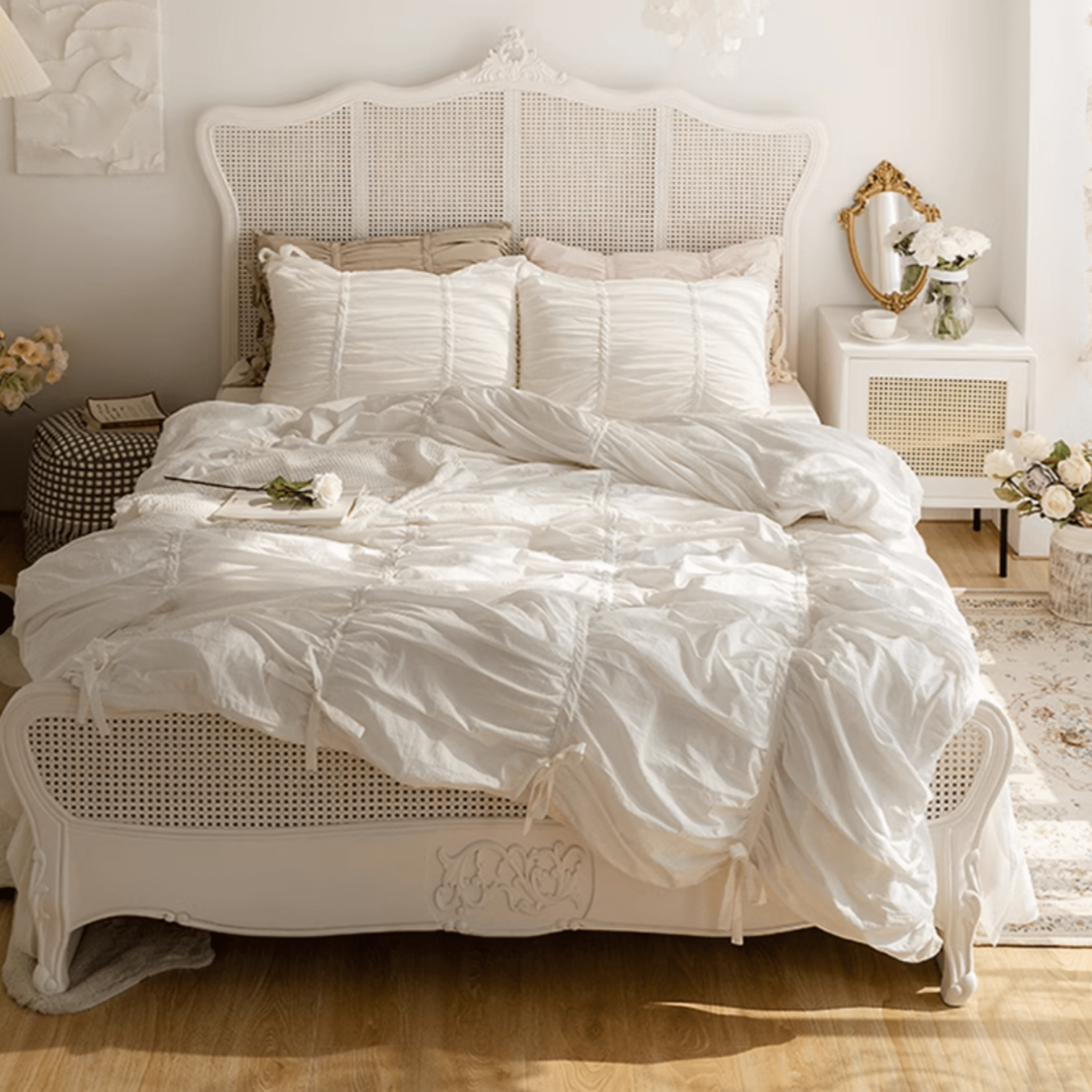 Coquette Ruffle Ribbon Ties Duvet Cover / Pink