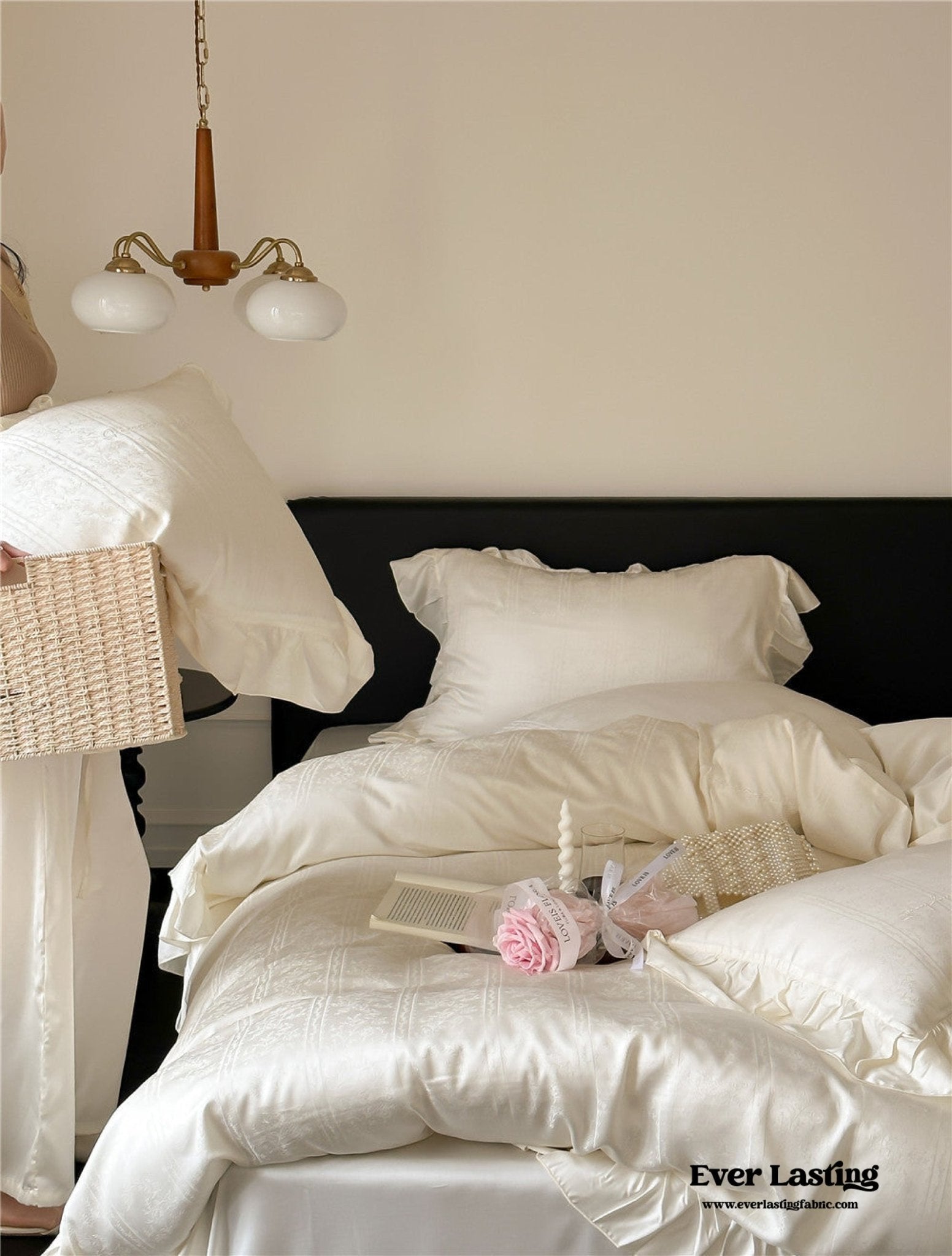 Coquette Tencel Silky Ruffle Bedding Set / White