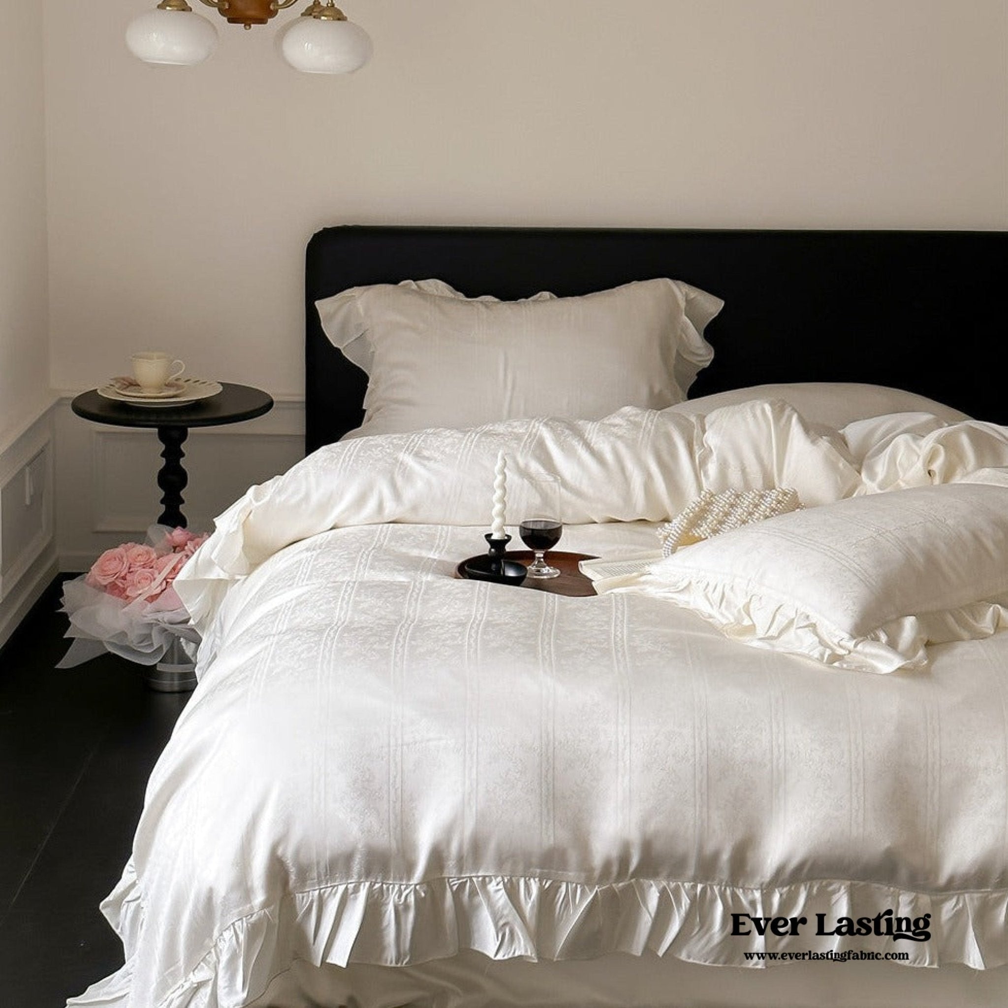 Coquette Tencel Silky Ruffle Bedding Set / White