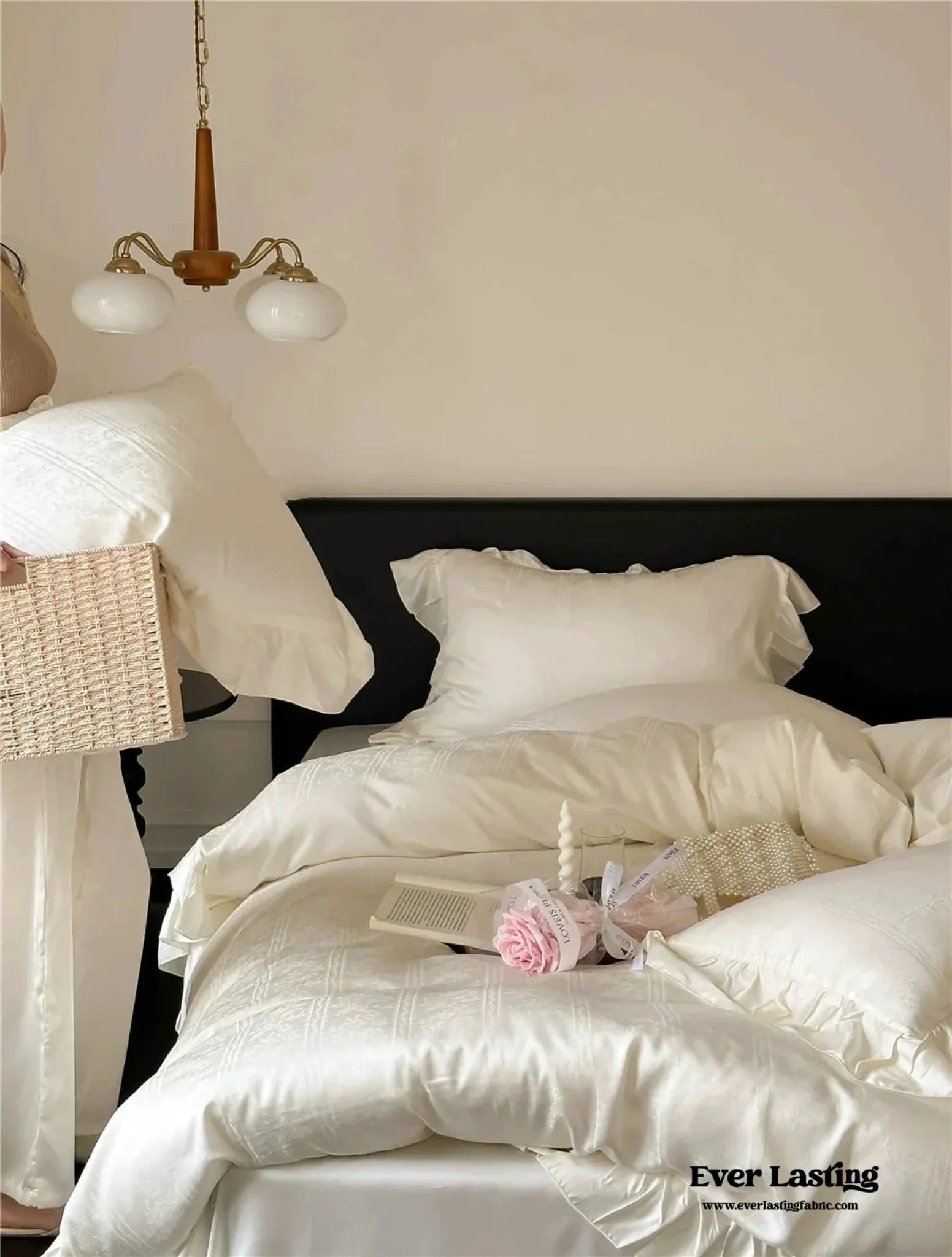 Coquette Tencel Silky Ruffle Bedding Set / White