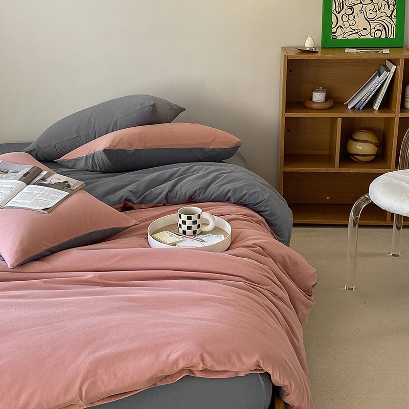 Duo Earth Tone Jersey Knit Bedding Set / Pink Beige