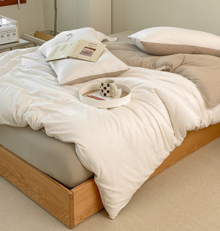 Duo Earth Tone Jersey Knit Bedding Set / Pink Beige