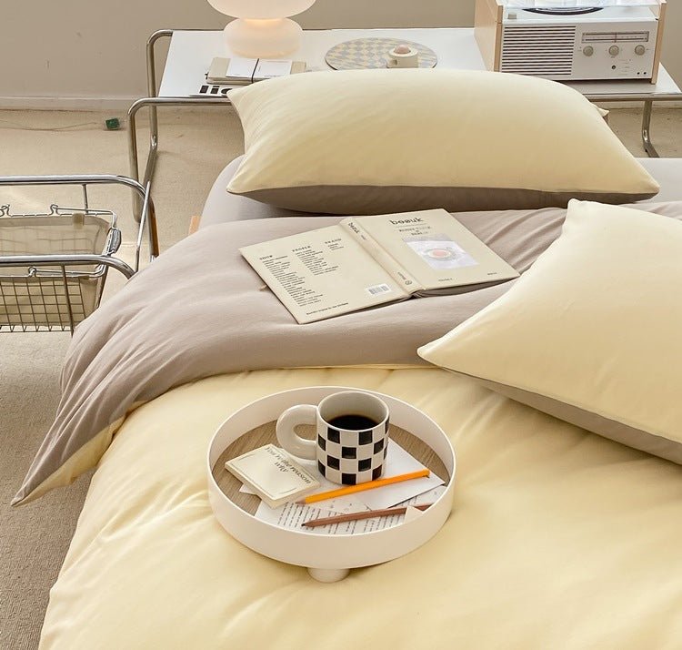 Duo Earth Tone Jersey Knit Bedding Set / Pink Beige