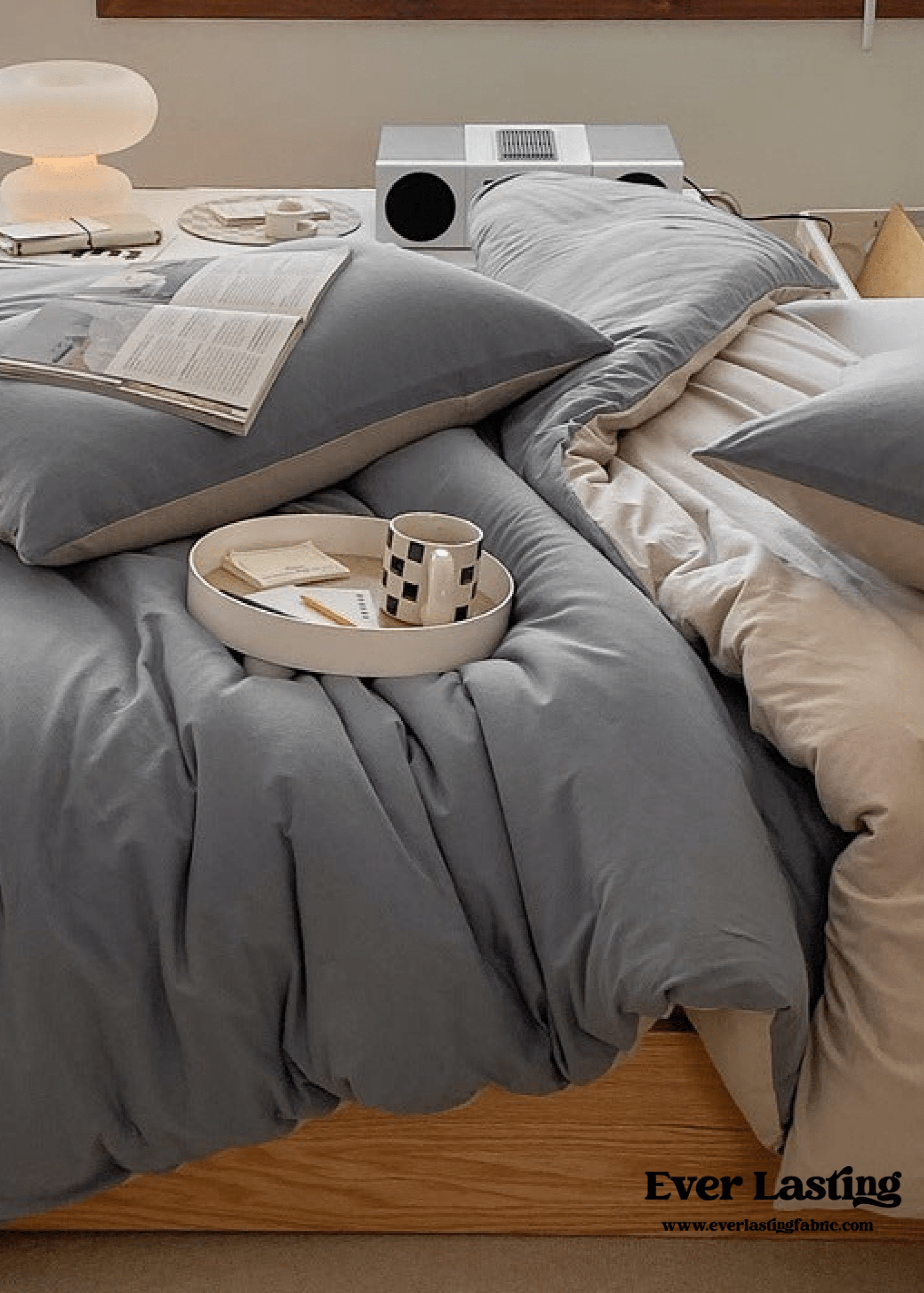 Duo Earth Tone Jersey Knit Bedding Set / White Beige