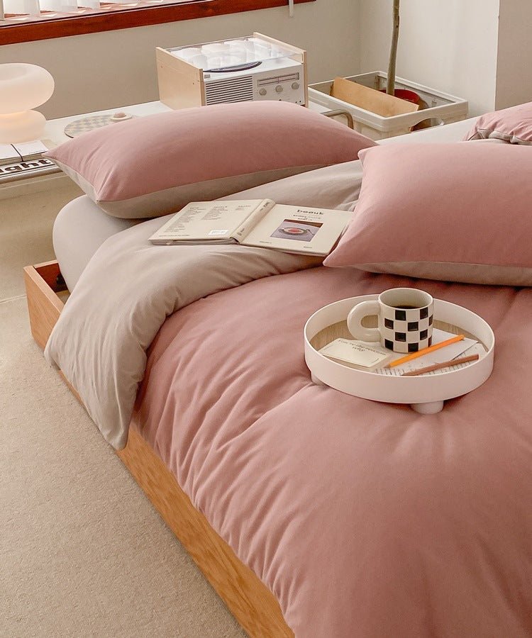 Duo Earth Tone Jersey Knit Bedding Set / White Beige