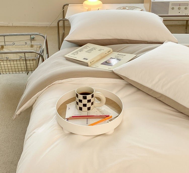 Duo Earth Tone Jersey Knit Bedding Set / White Beige