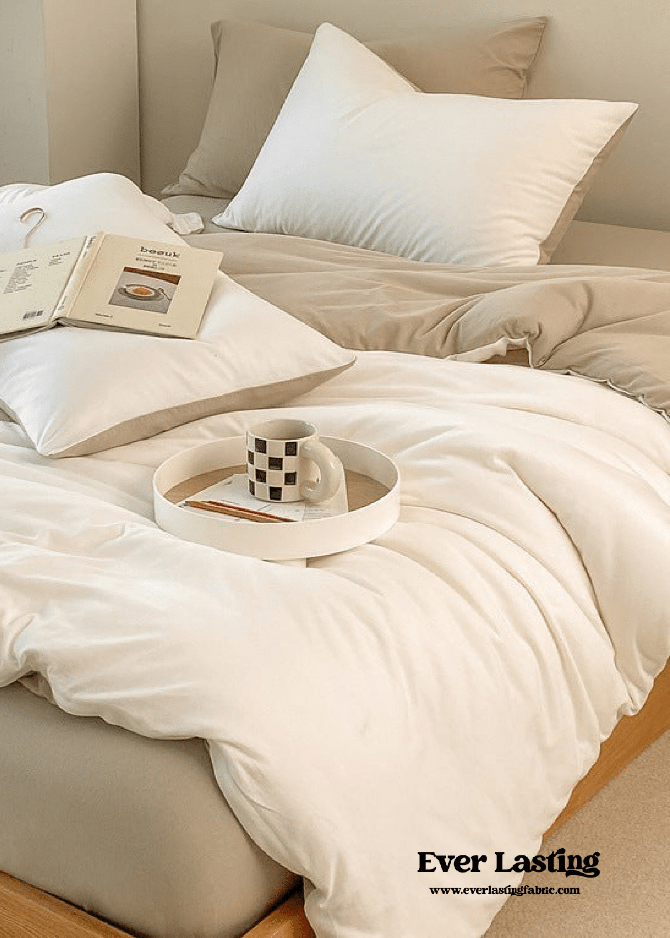 Duo Earth Tone Jersey Knit Bedding Set / White Beige