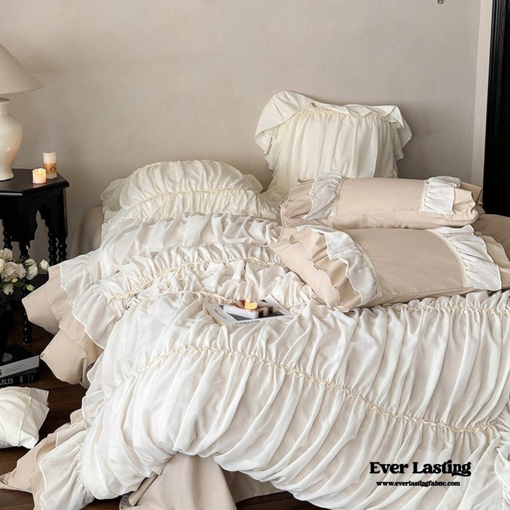 Élodie Silky Coquette Ruffled Bedding Set / White