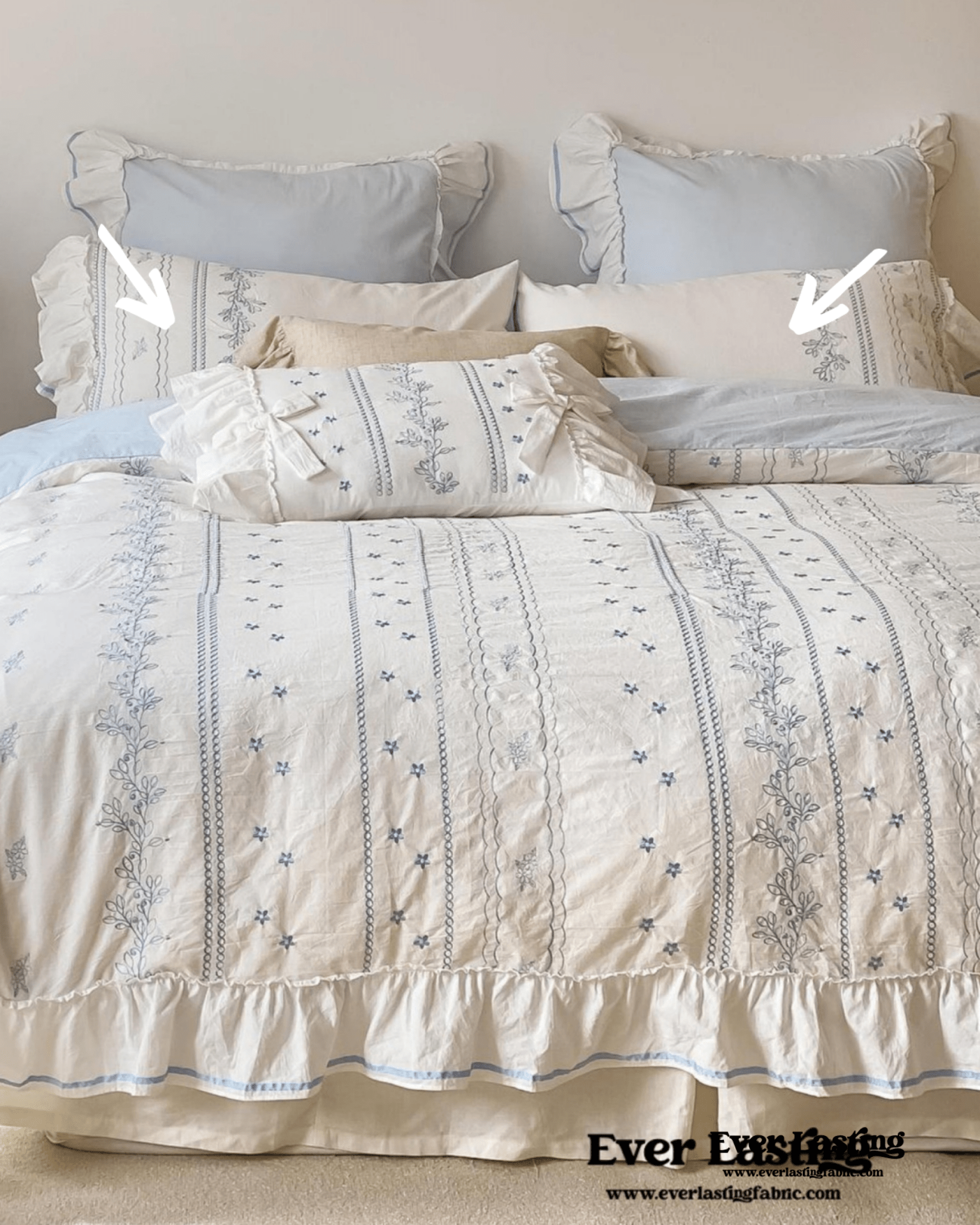 Embroidered French Lace Ruffle Pillowcases / Pink