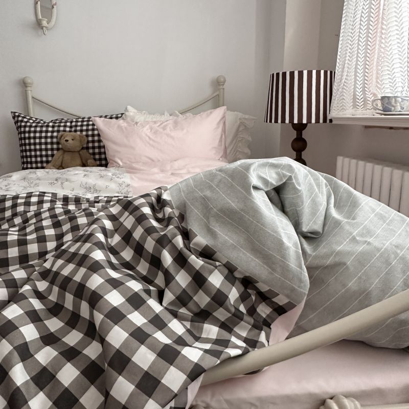 Emi Patchwork Gingham Bedding Set / Soft Mocha Pink