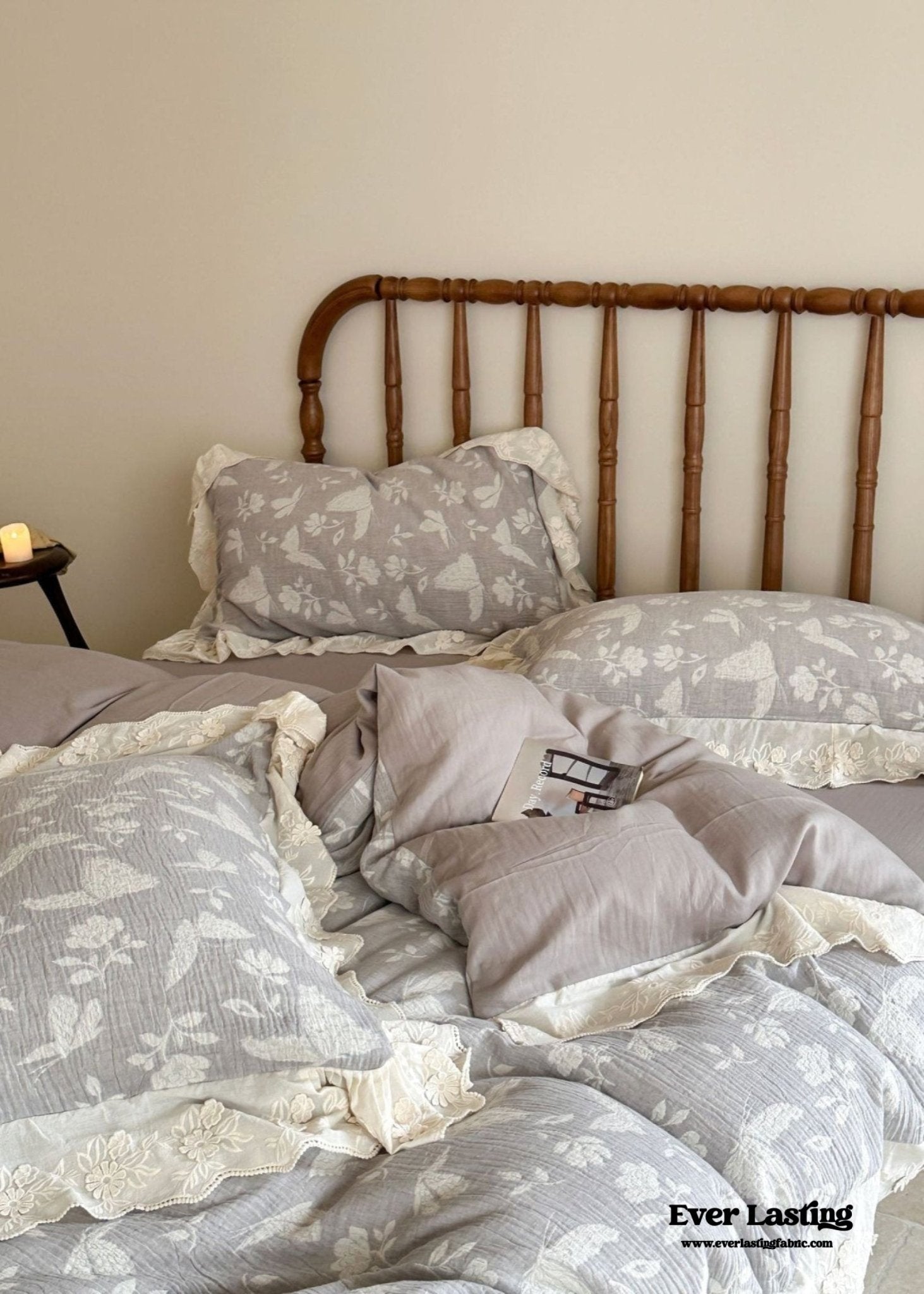 Emmeline Lace Ruffle Floral Bedding Set / White