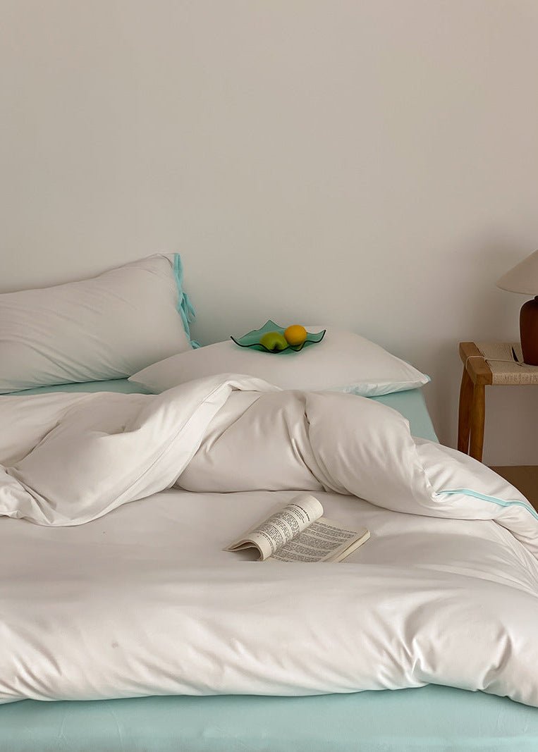 Evangeline Pastel Bow Tie Twill Bedding Set / Blue