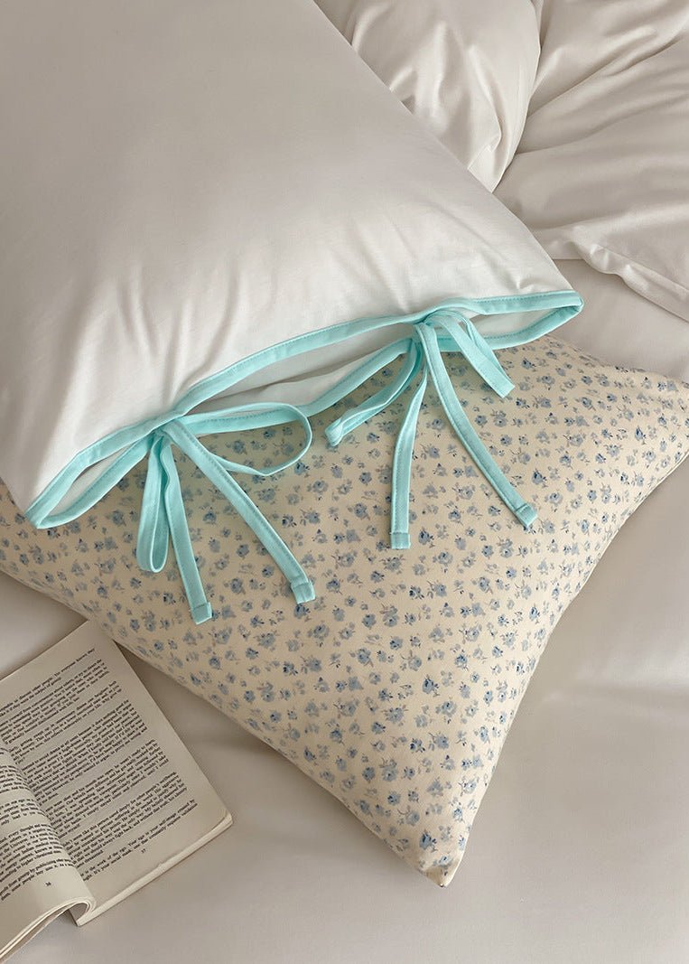 Evangeline Pastel Bow Tie Twill Bedding Set / Blue