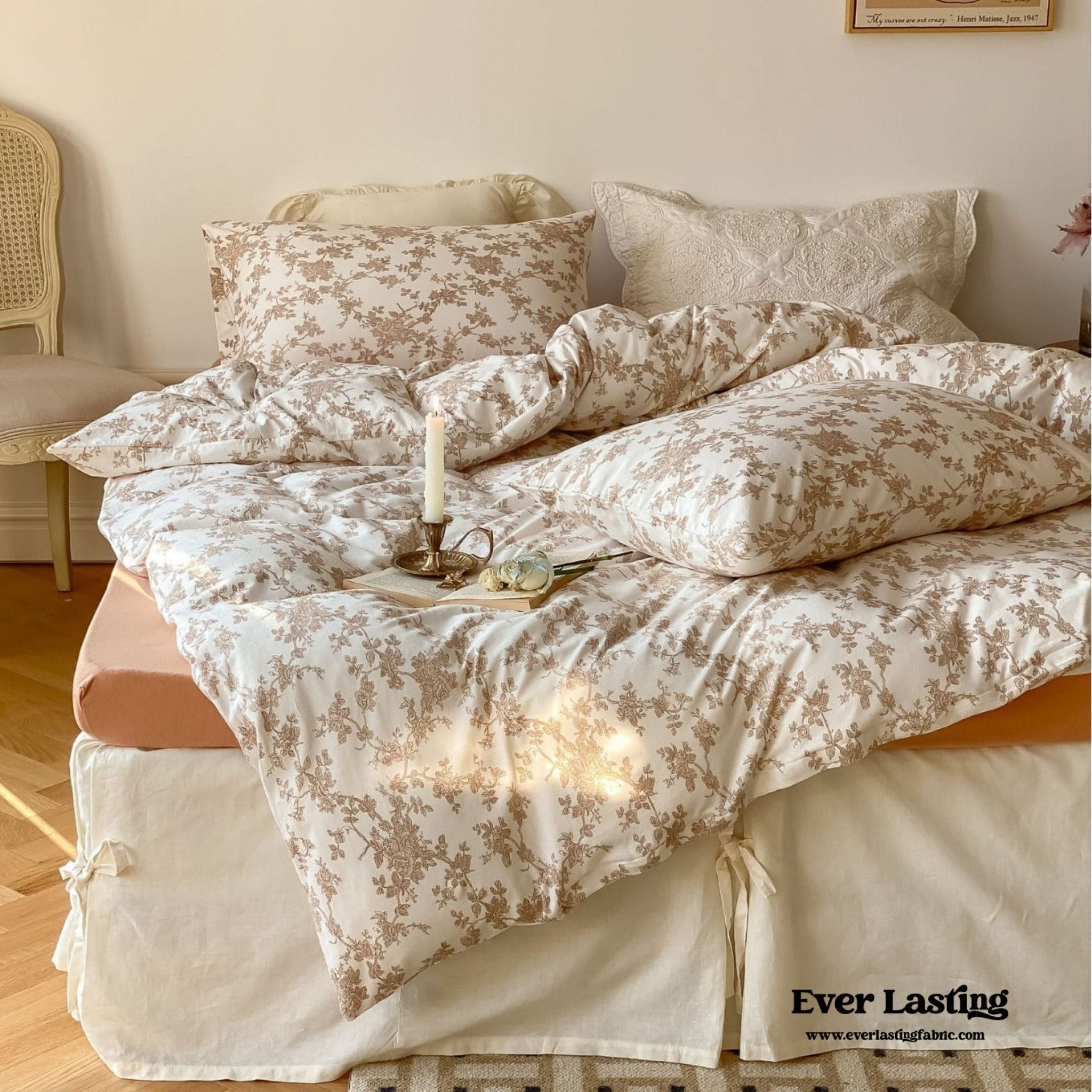 Fleur Elegant Floral Knit Cotton Bedding Set / Blue