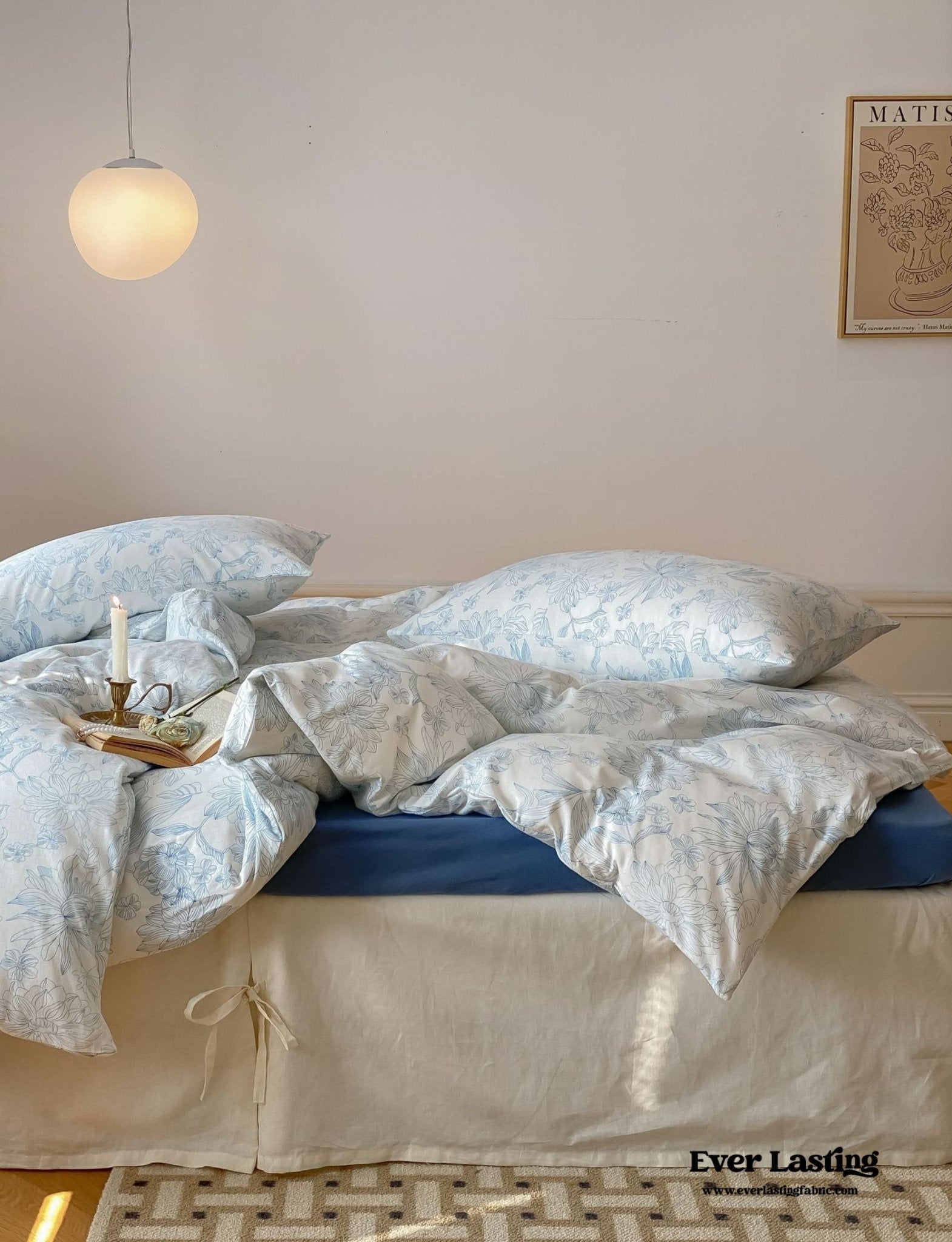 Fleur Elegant Floral Knit Cotton Bedding Set / Blue