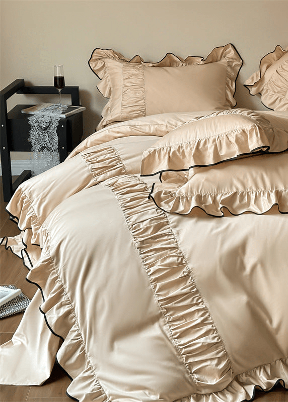 French Pleated Ruffle Bedding Set / Champagne