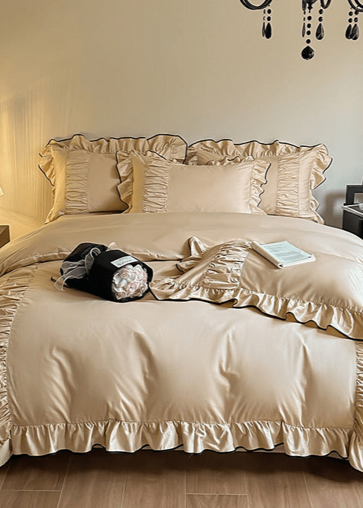 French Pleated Ruffle Bedding Set / Champagne