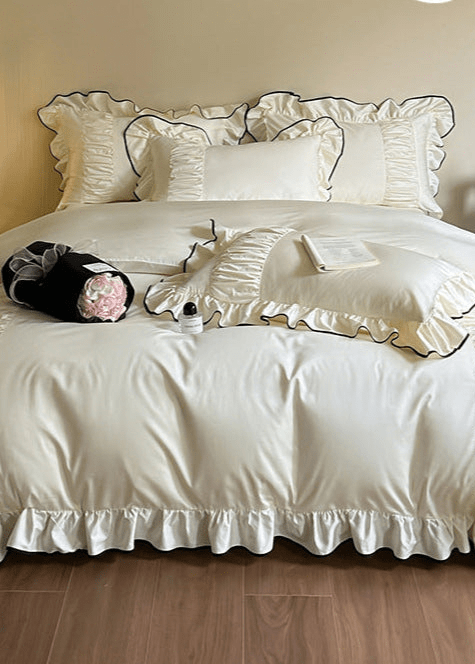 French Pleated Ruffle Bedding Set / Pink