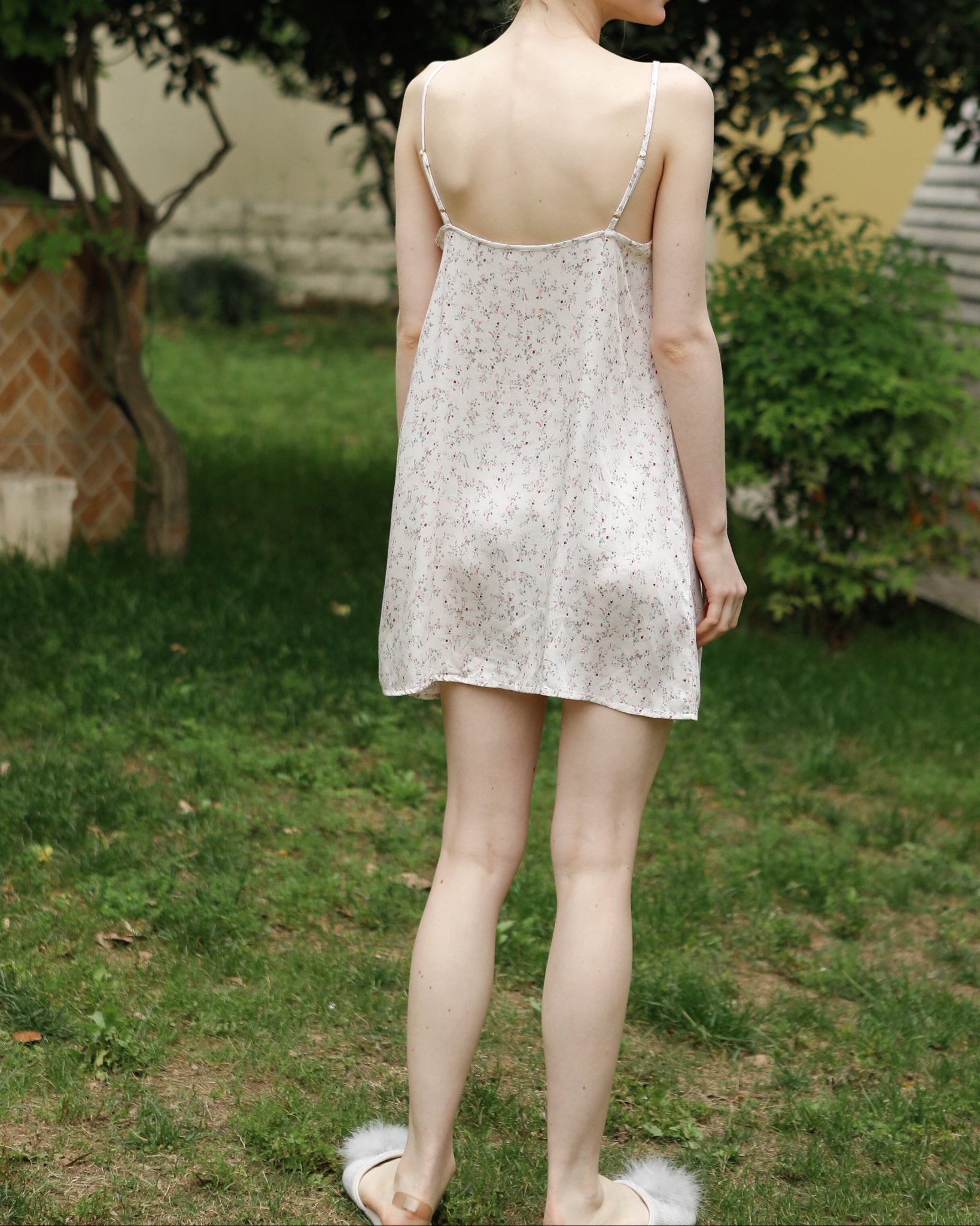 Fresh Floral Nightgown Pajama Dress / White