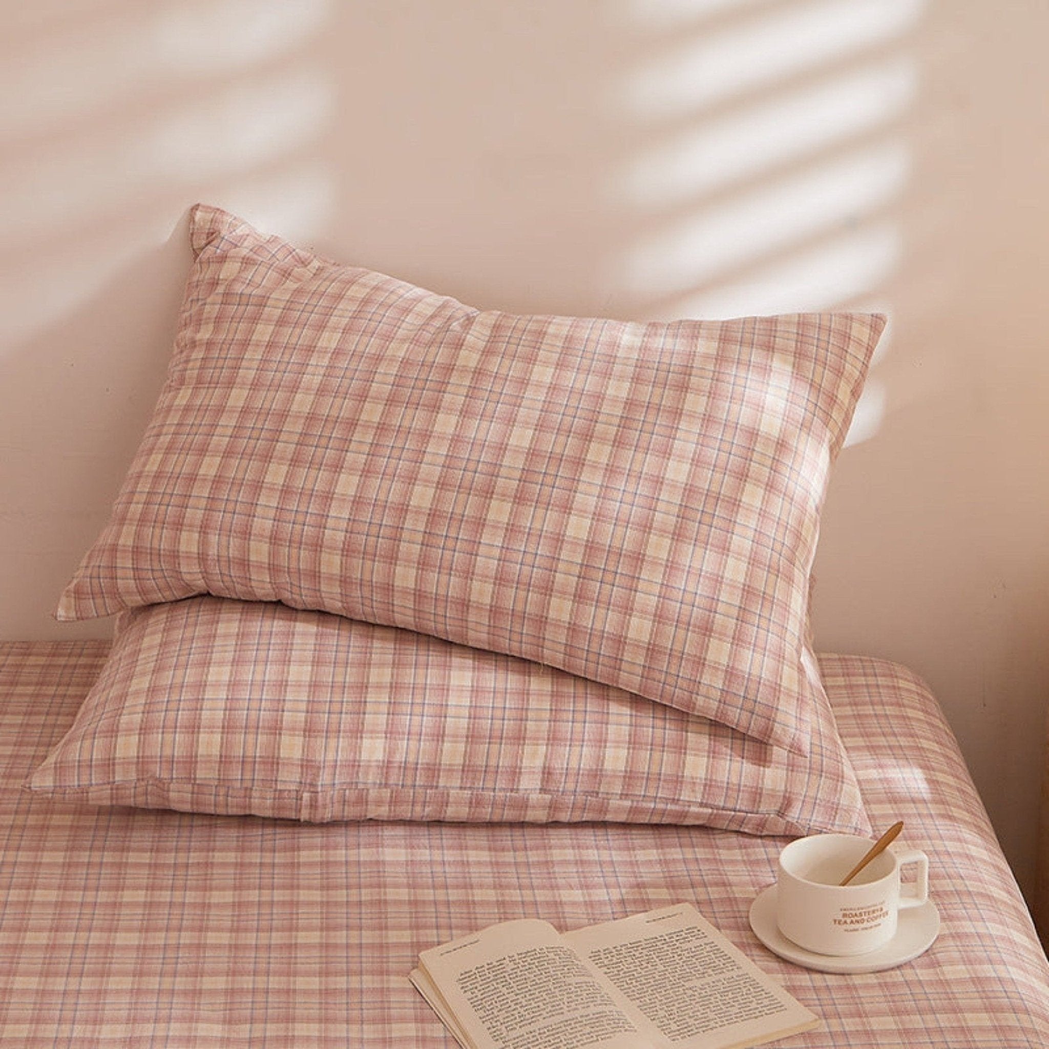 Fresh Plaid Washed Cotton Pillowcases
