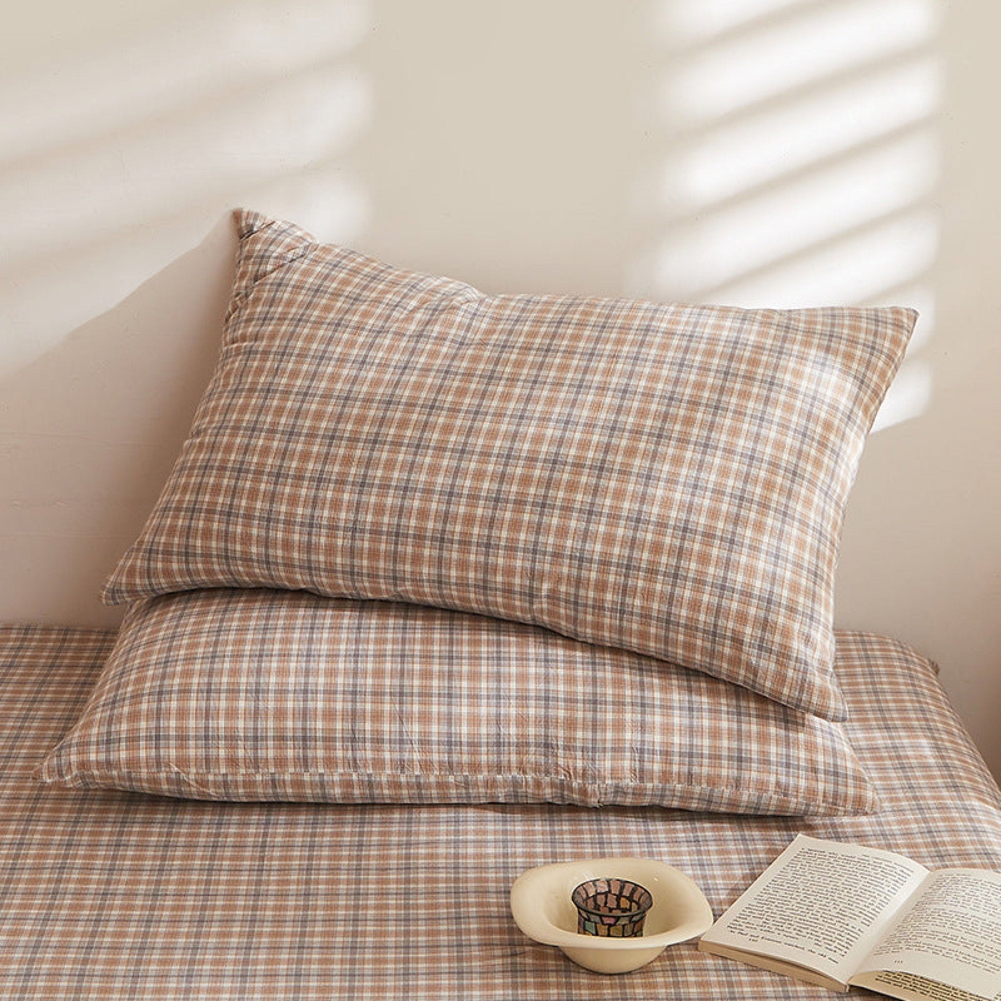 Fresh Plaid Washed Cotton Pillowcases