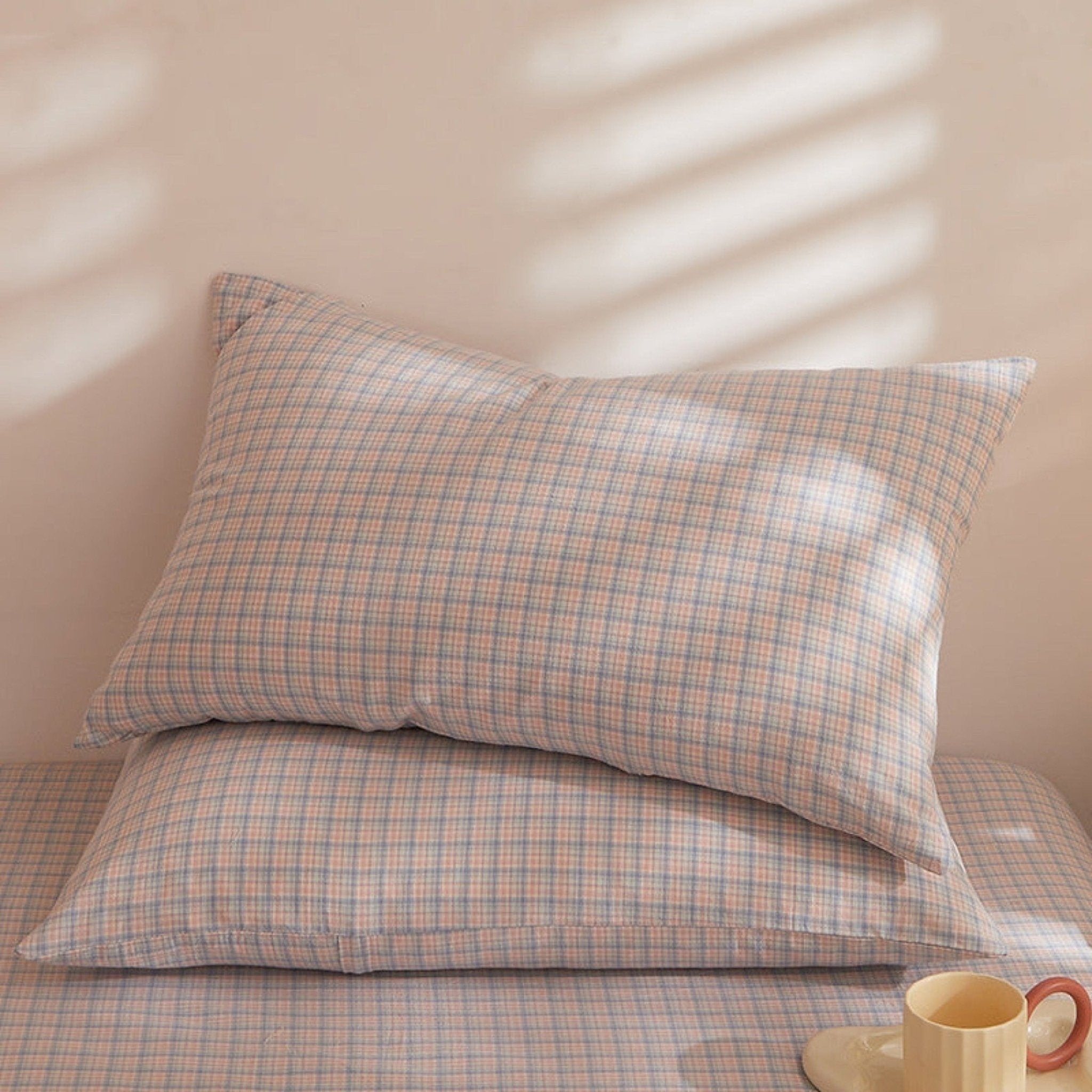 Fresh Plaid Washed Cotton Pillowcases