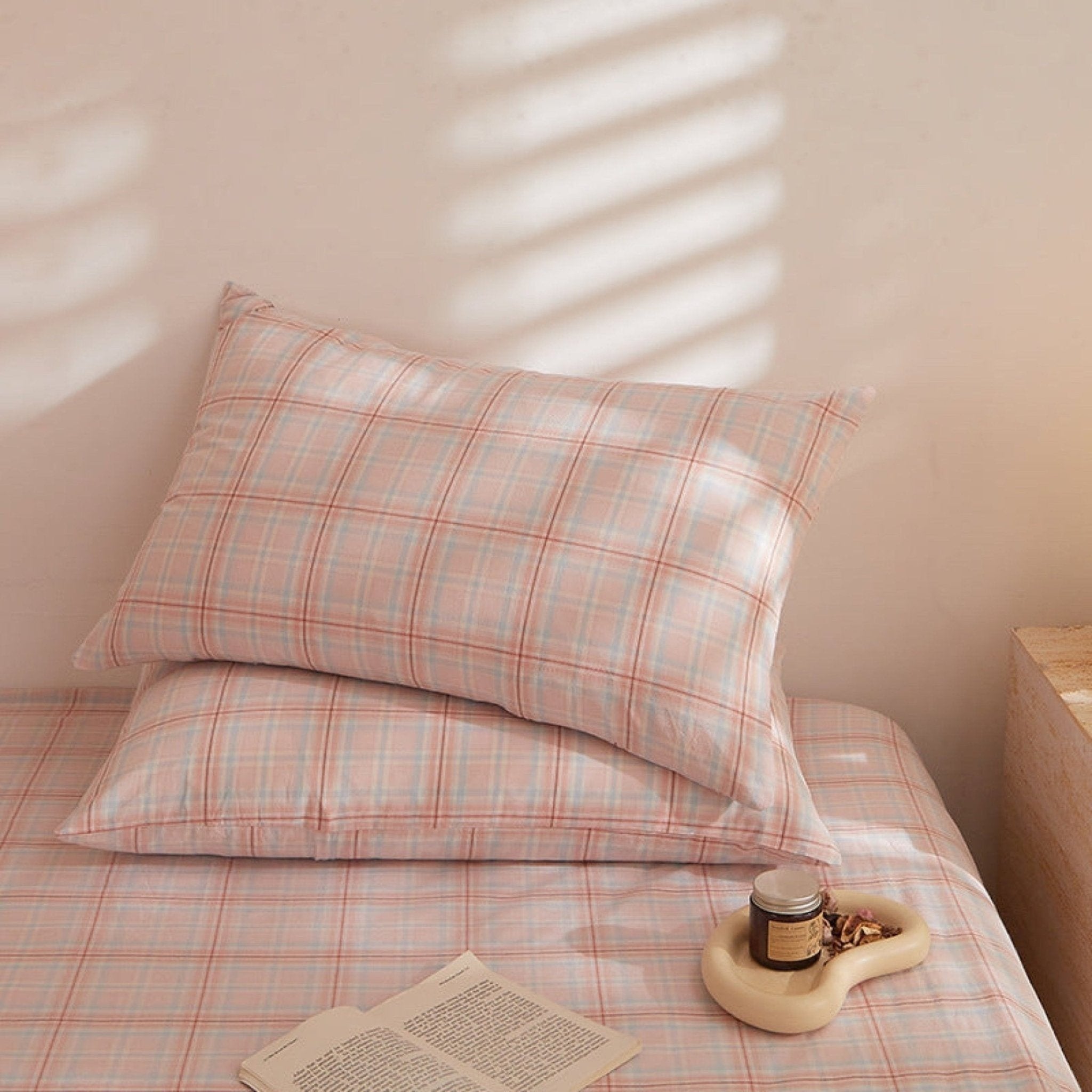 Fresh Plaid Washed Cotton Pillowcases