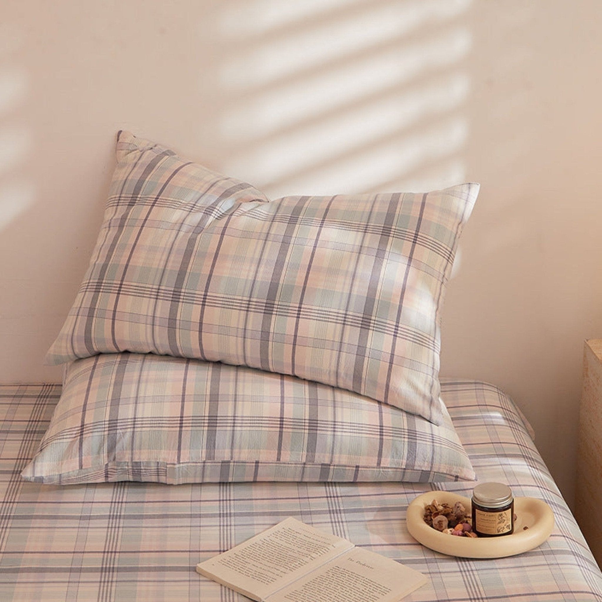 Fresh Plaid Washed Cotton Pillowcases