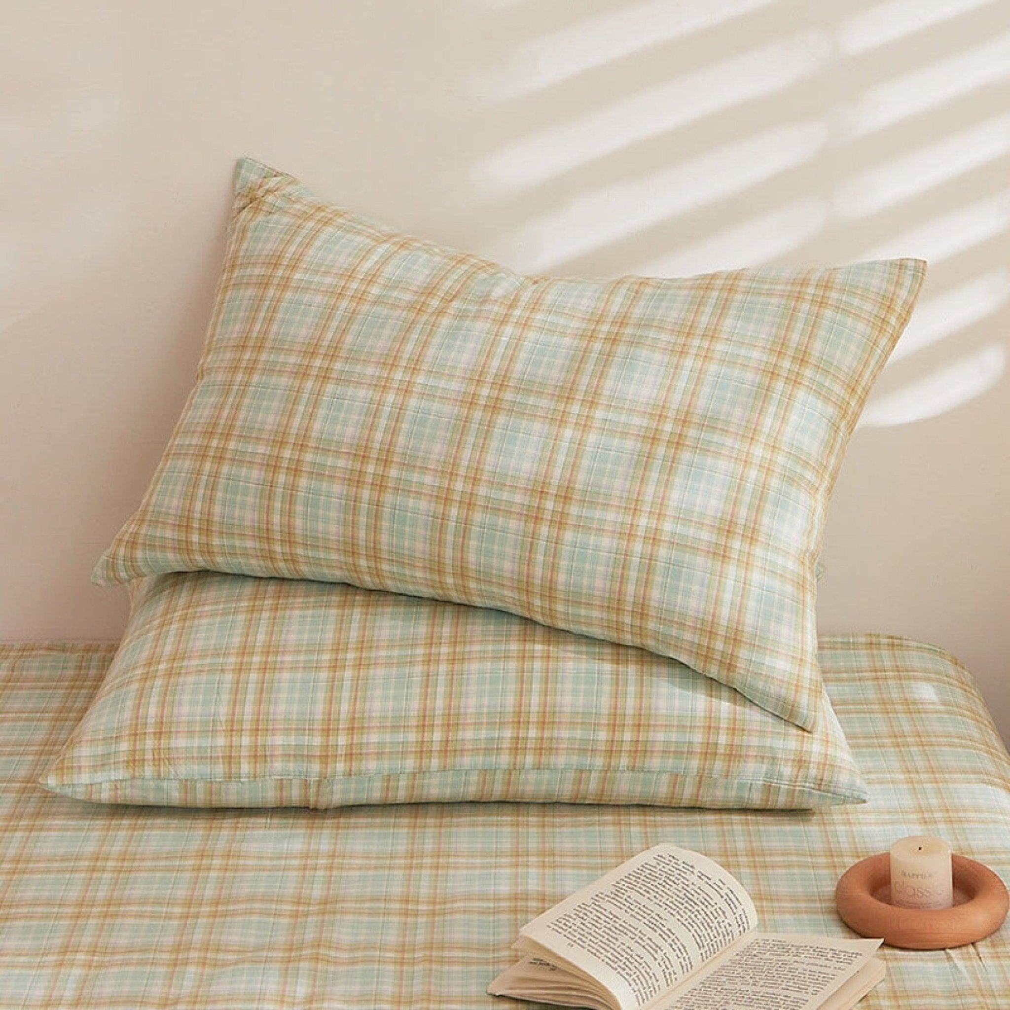 Fresh Plaid Washed Cotton Pillowcases