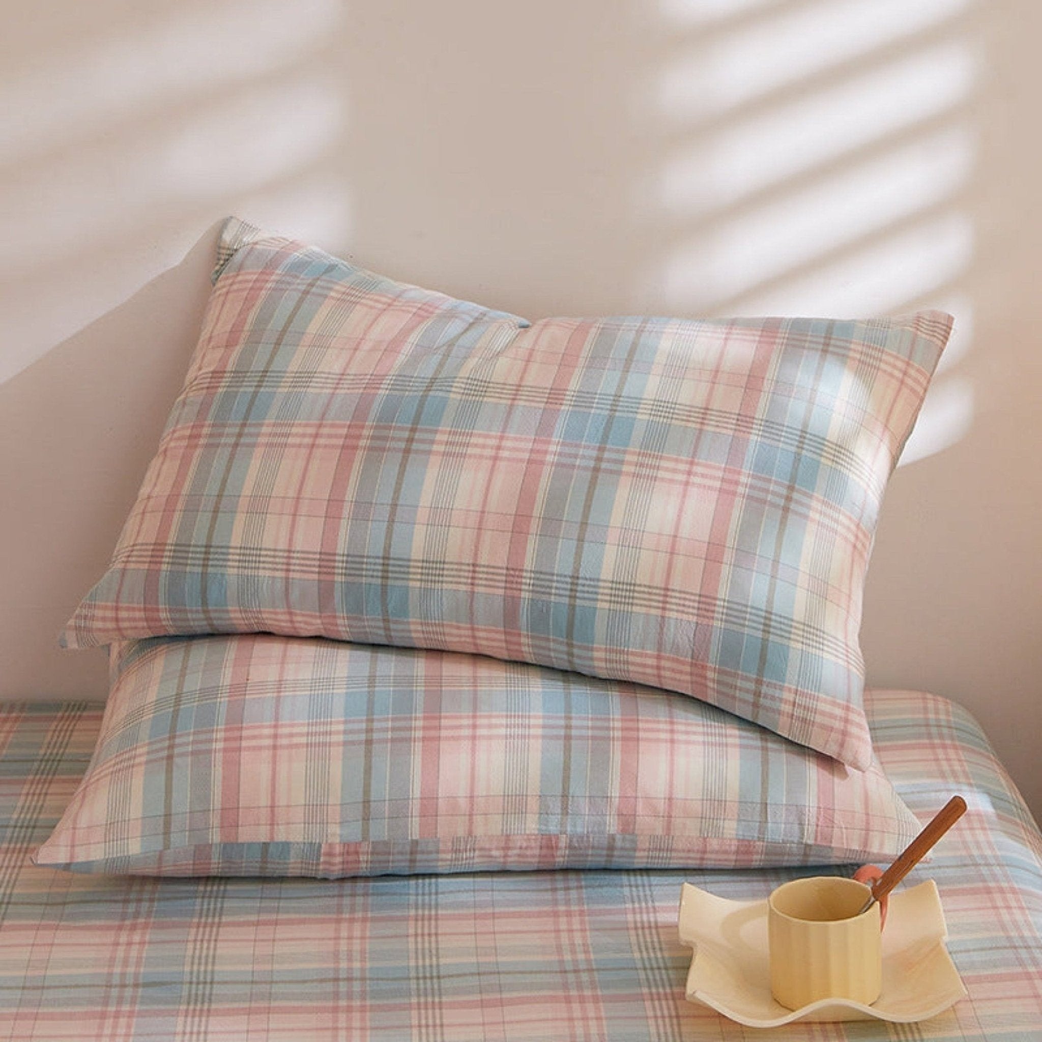 Fresh Plaid Washed Cotton Pillowcases