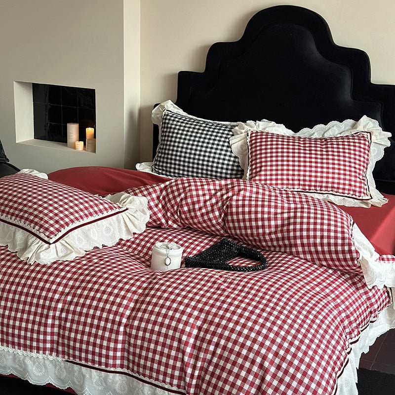Hazel Vintage Gingham Ruffle Bedding Set / Black
